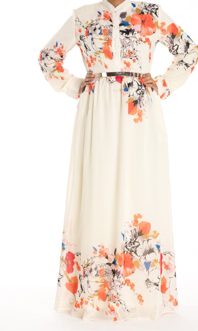 Cream dreamy floral buttons maxi dress Kabayare