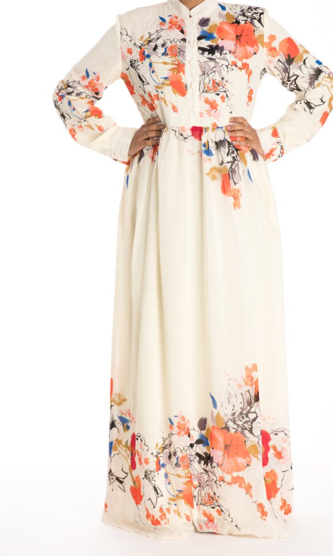 Cream dreamy floral buttons maxi dress Kabayare