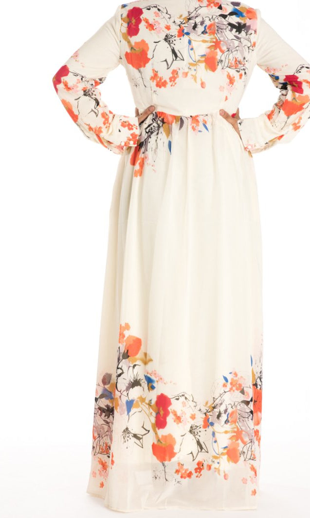 Cream dreamy floral buttons maxi dress Kabayare