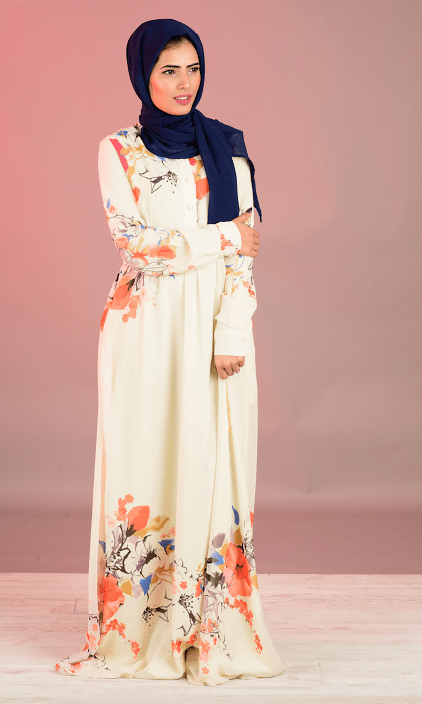 Cream dreamy floral buttons maxi dress Kabayare