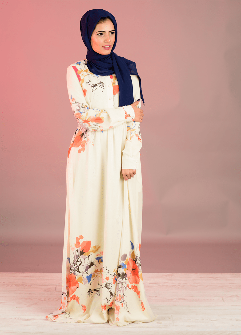 Cream dreamy floral buttons maxi dress Kabayare