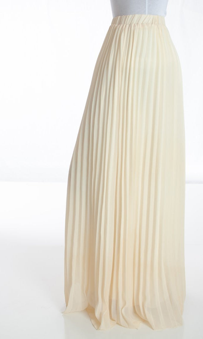 Cream pleated Maxi Skirt Kabayare