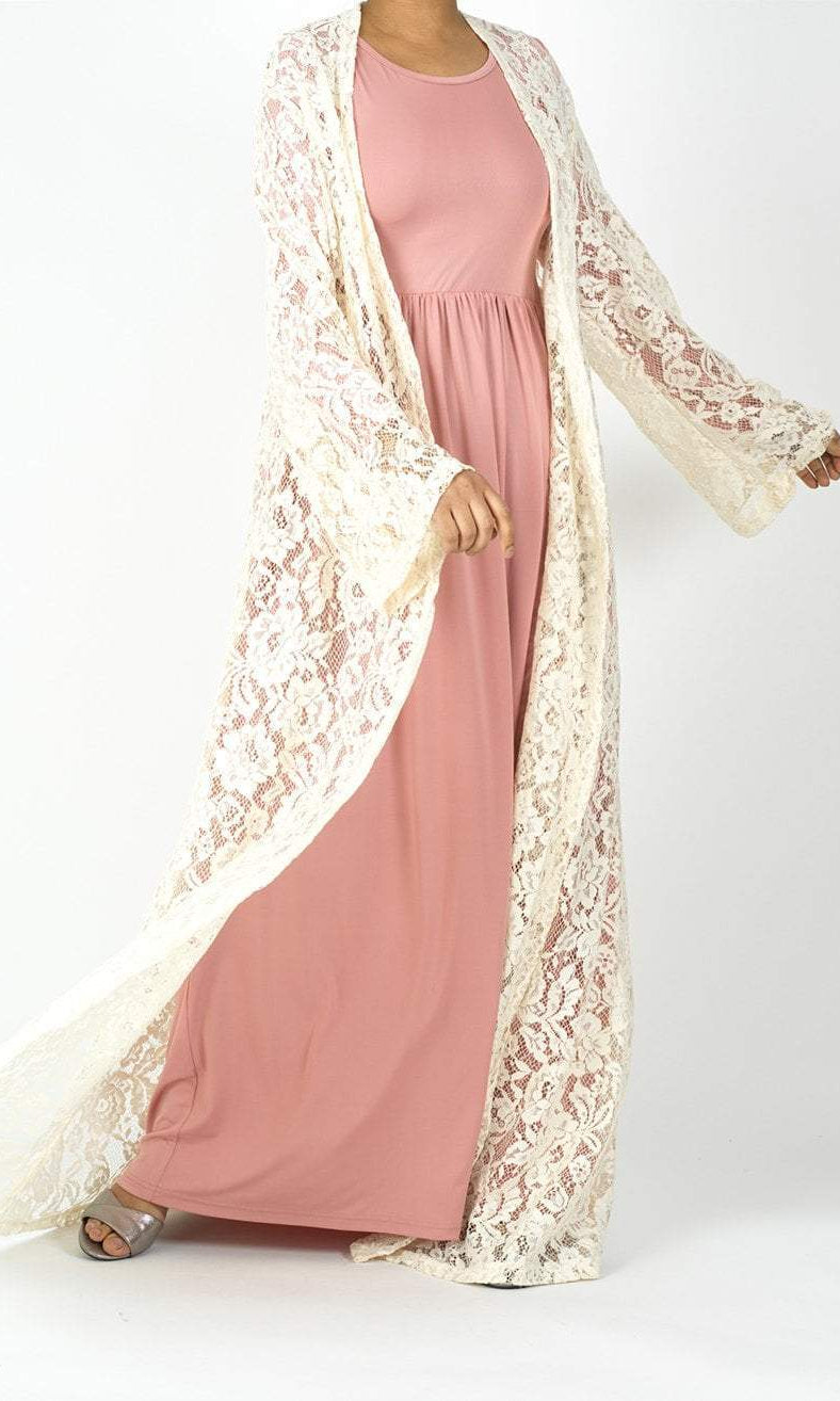 Cream-white Lace Maxi Cardigan Kabayare