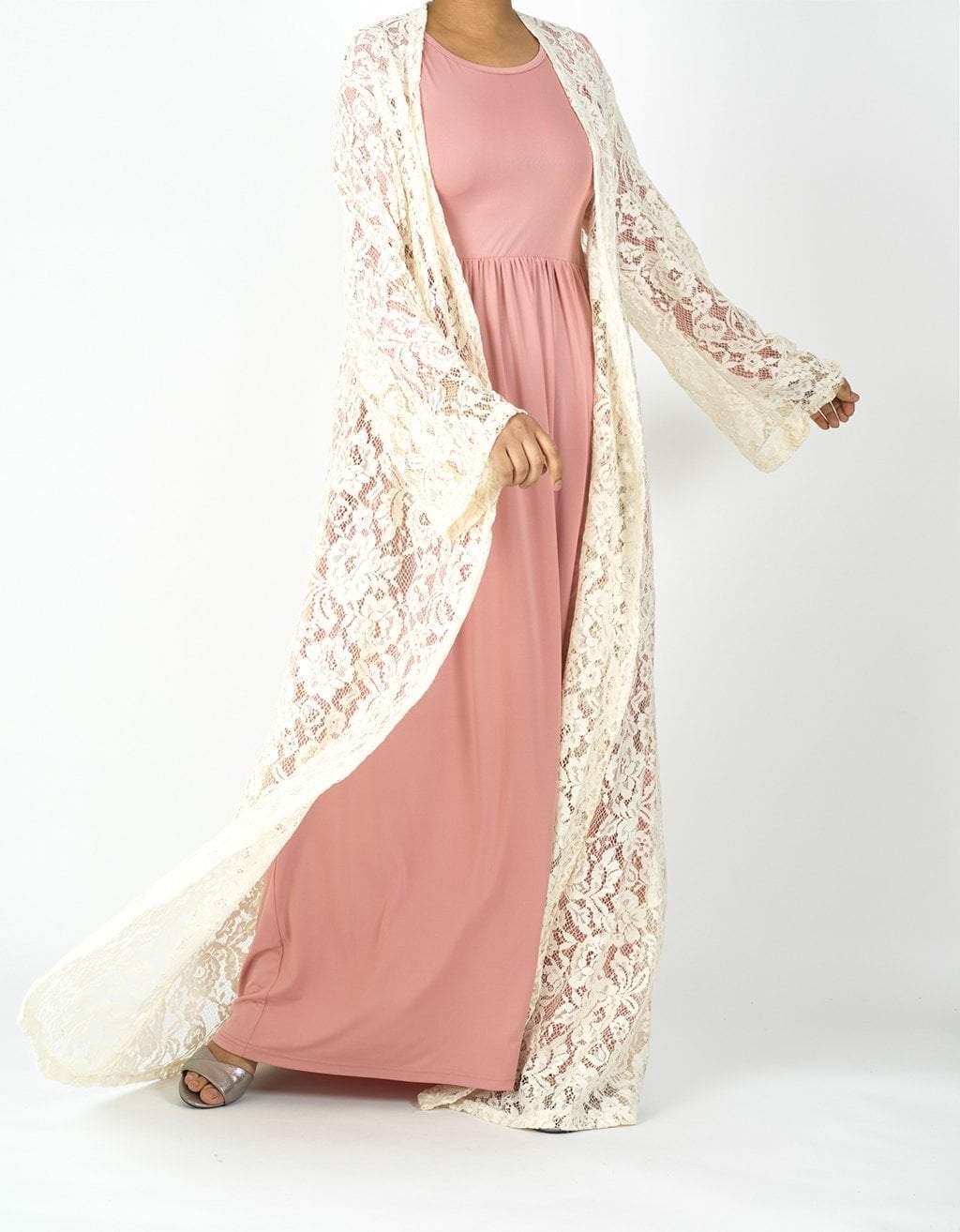 Cream-white Lace Maxi Cardigan Kabayare