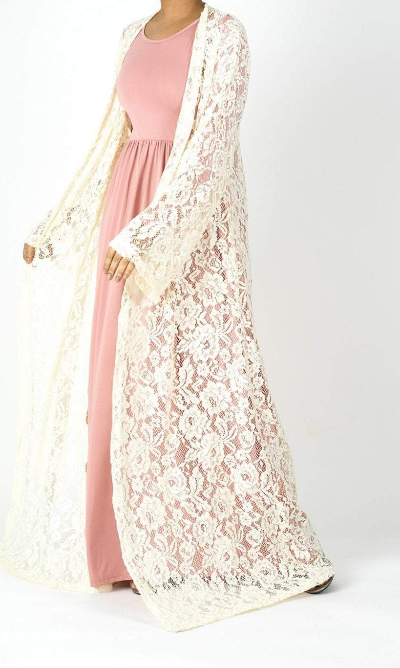 Cream-white Lace Maxi Cardigan Kabayare
