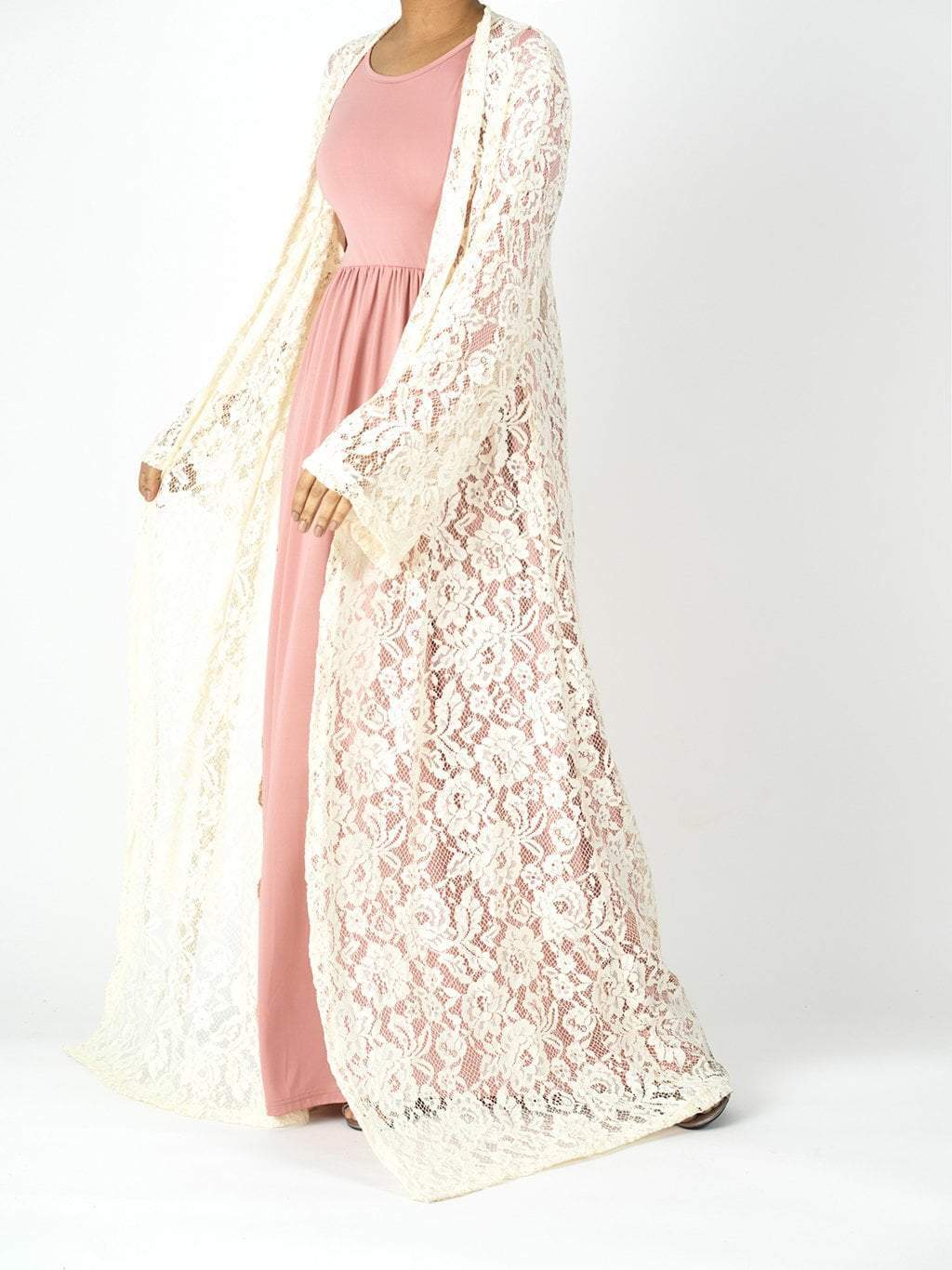 Cream-white Lace Maxi Cardigan Kabayare