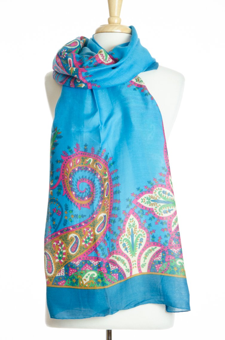 Cyan Floral Geo Print Scarf Kabayare