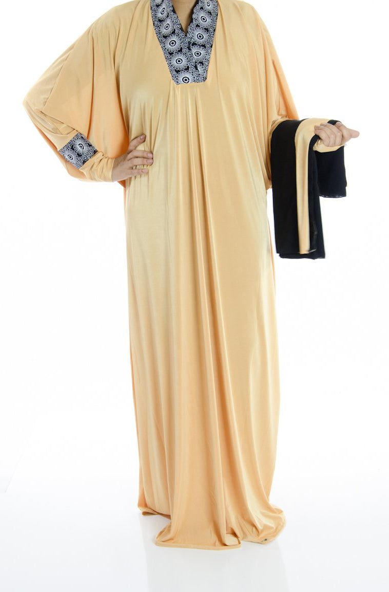 Dandelion Collar Embroidery Jersey Abaya Kabayare