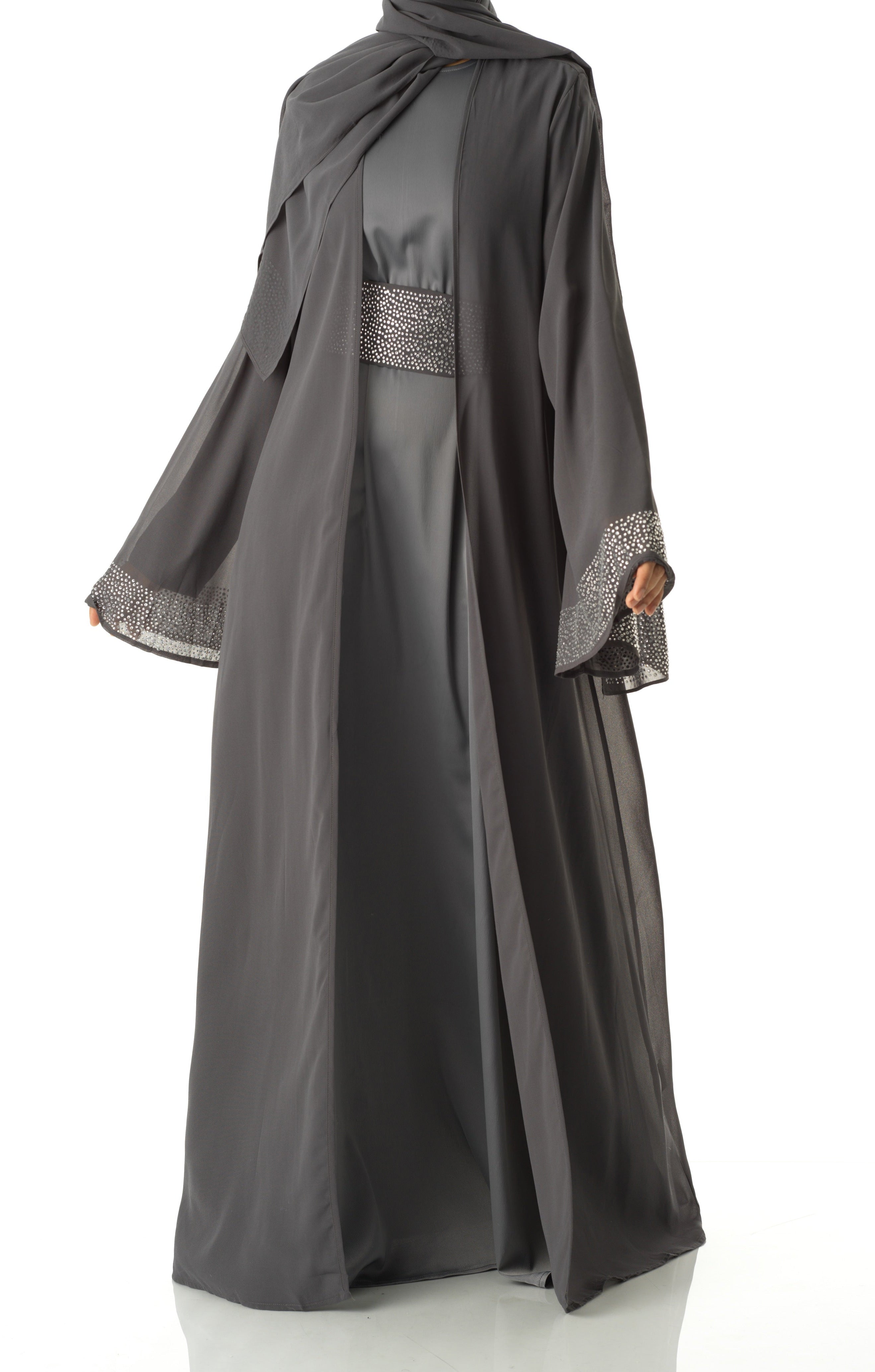 Dark Gray Manal kimono abaya 4 -piece set Kabayare
