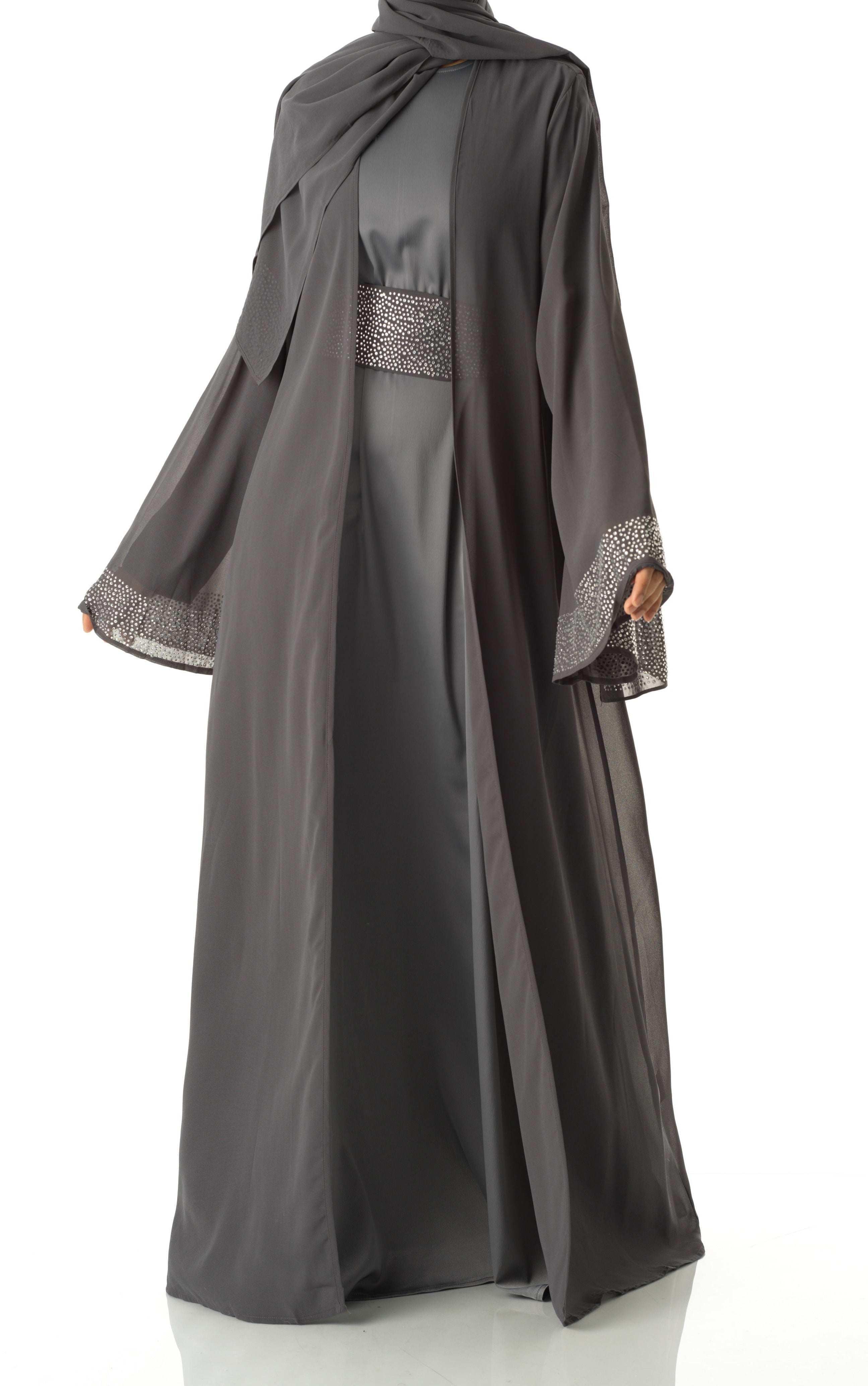 Dark Gray Manal kimono abaya 4 -piece set Kabayare