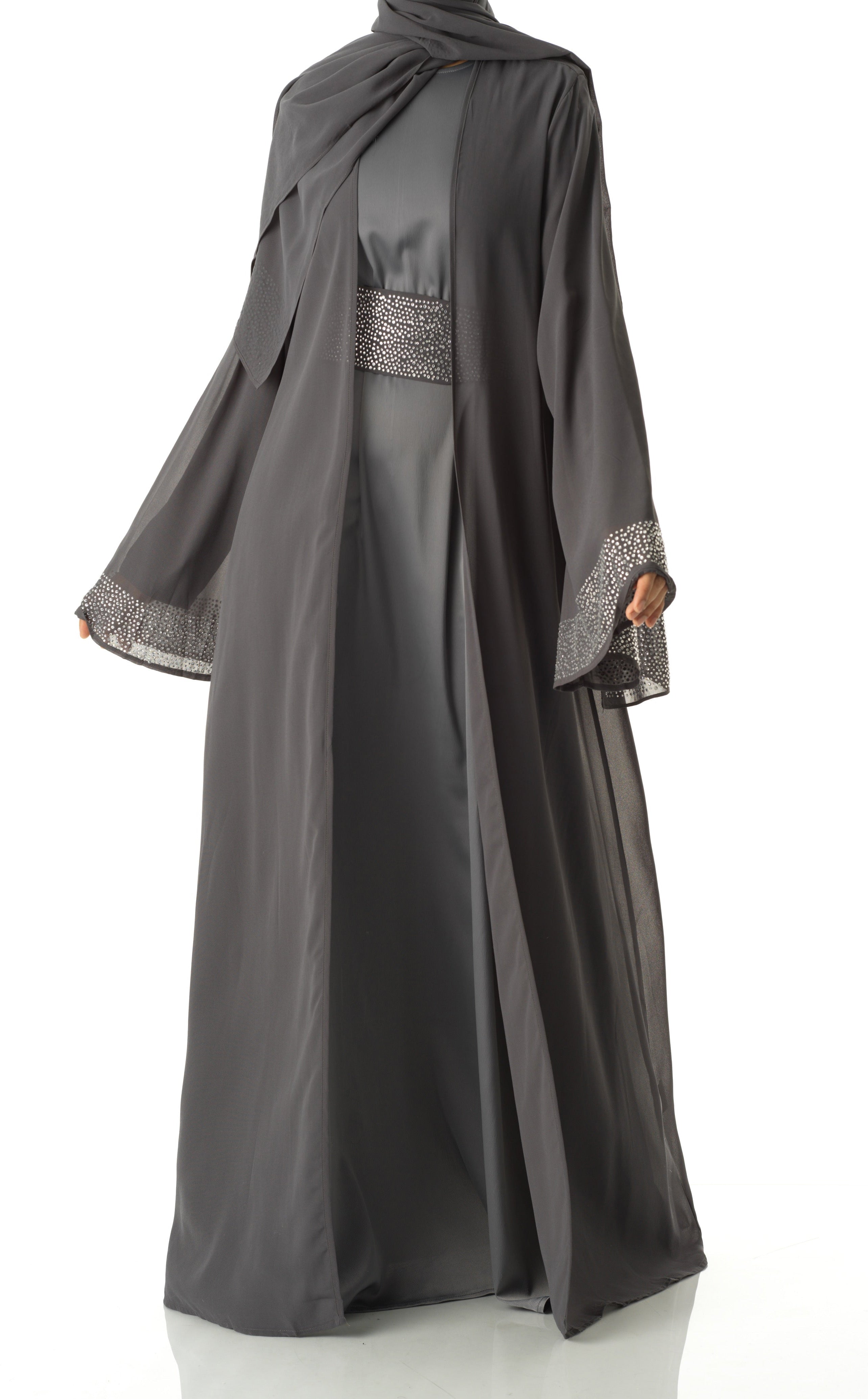 Dark Gray Manal kimono abaya 4 -piece set Kabayare
