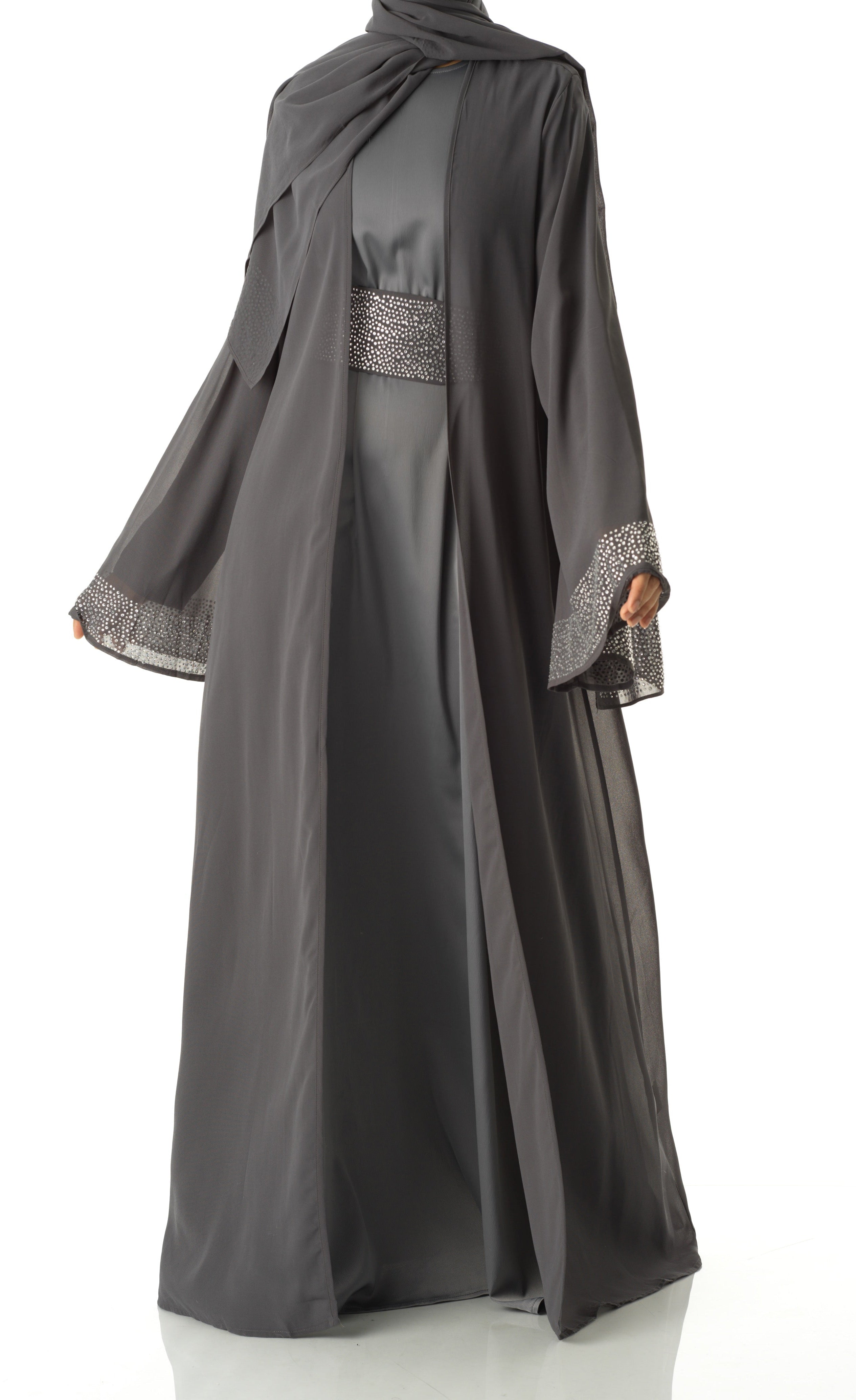 Dark Gray Manal kimono abaya 4 -piece set Kabayare