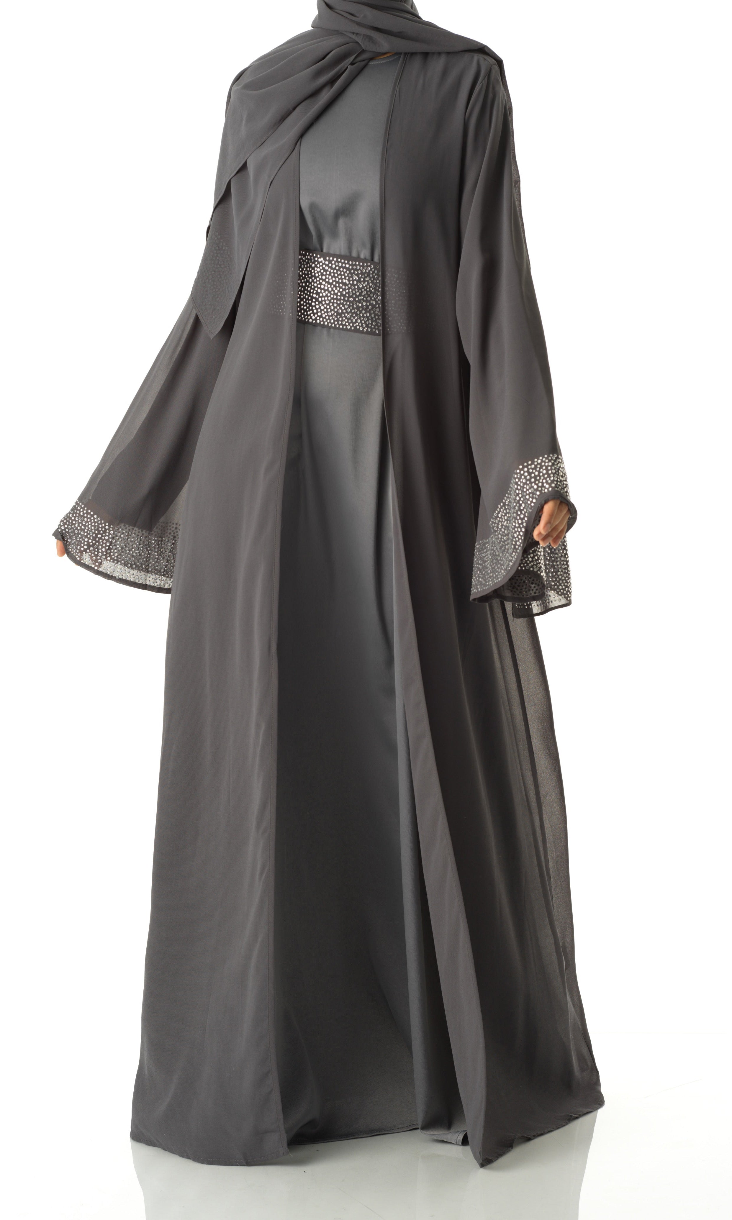 Dark Gray Manal kimono abaya 4 -piece set Kabayare