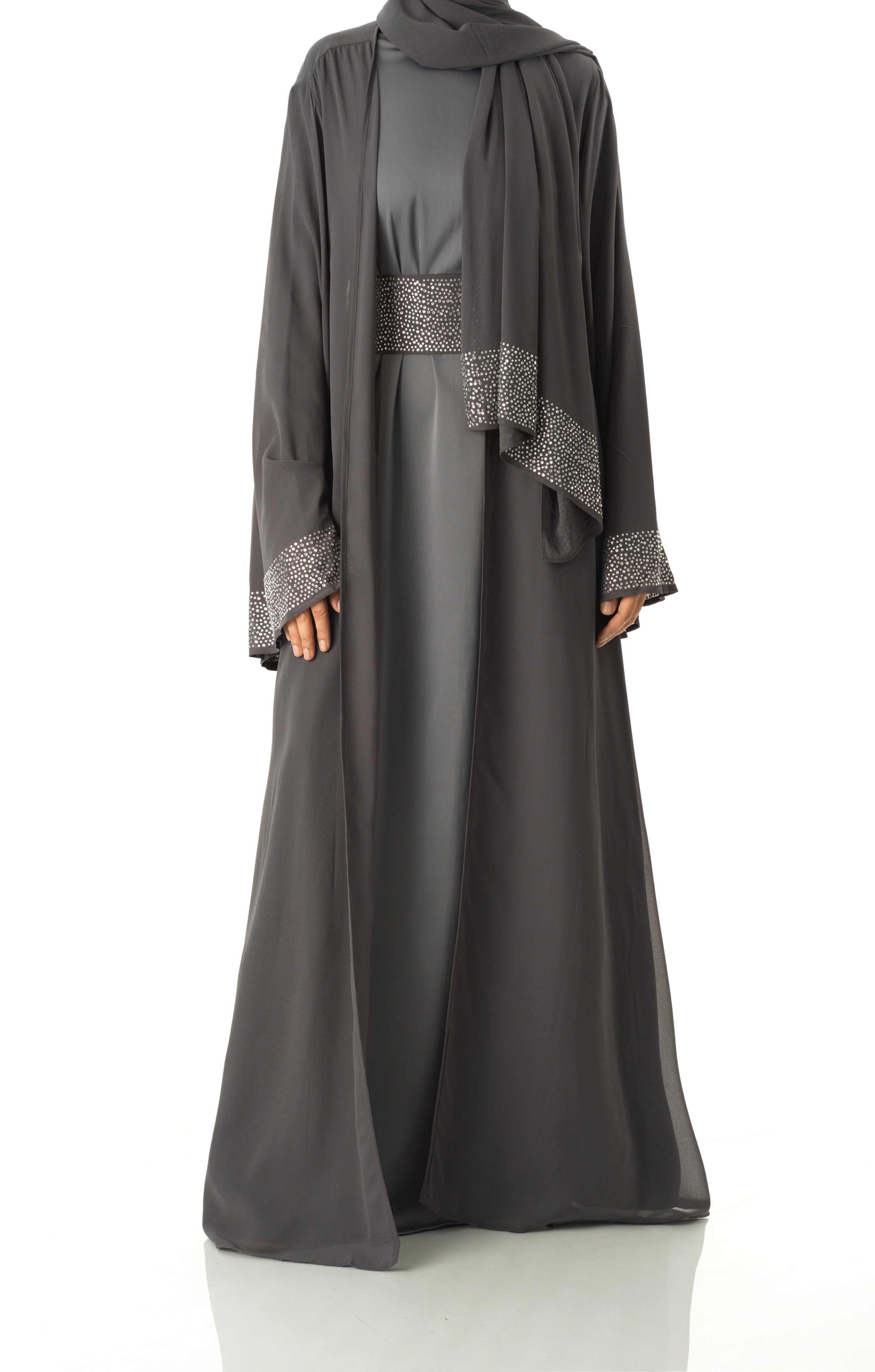 Dark Gray Manal kimono abaya 4 -piece set Kabayare