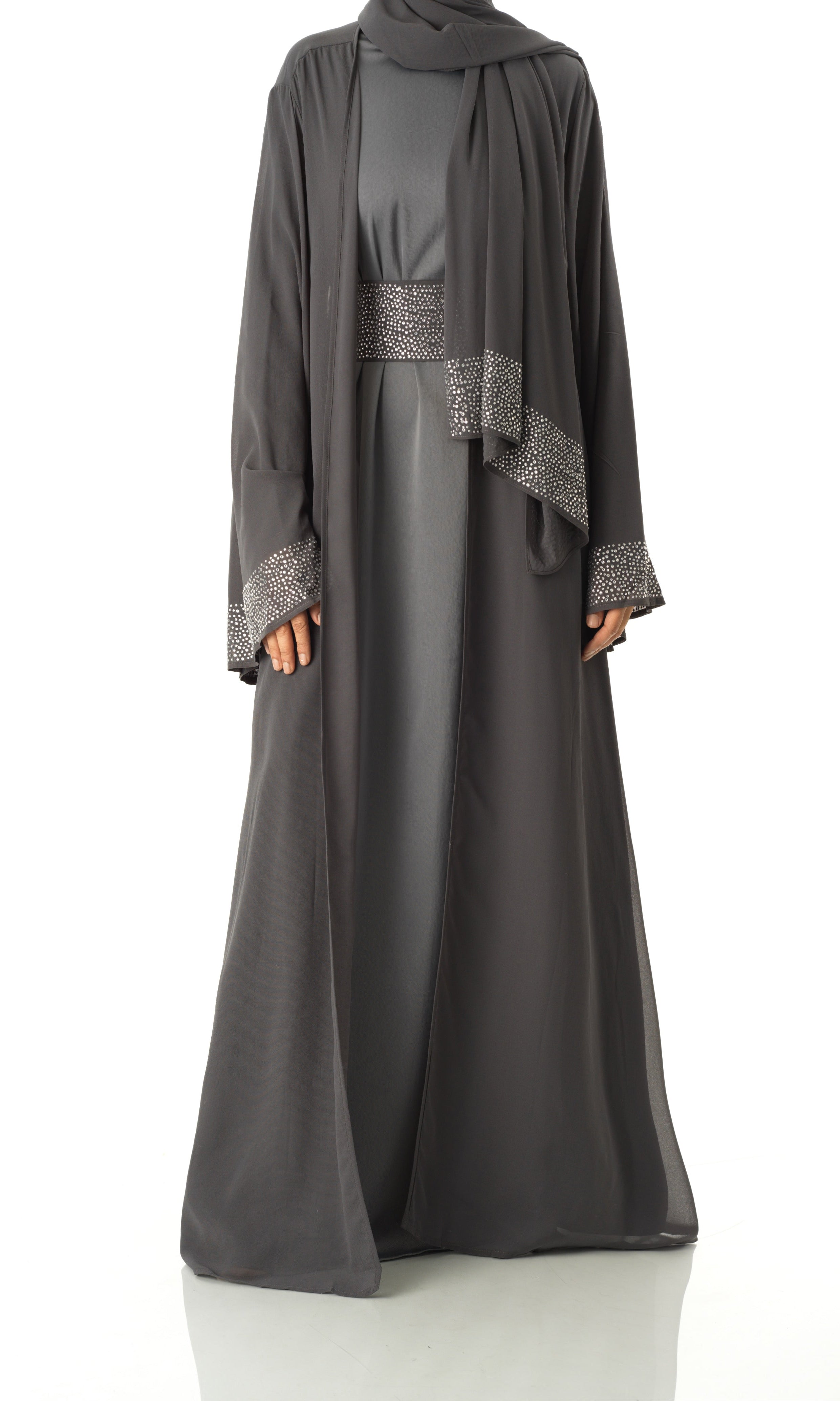 Dark Gray Manal kimono abaya 4 -piece set Kabayare