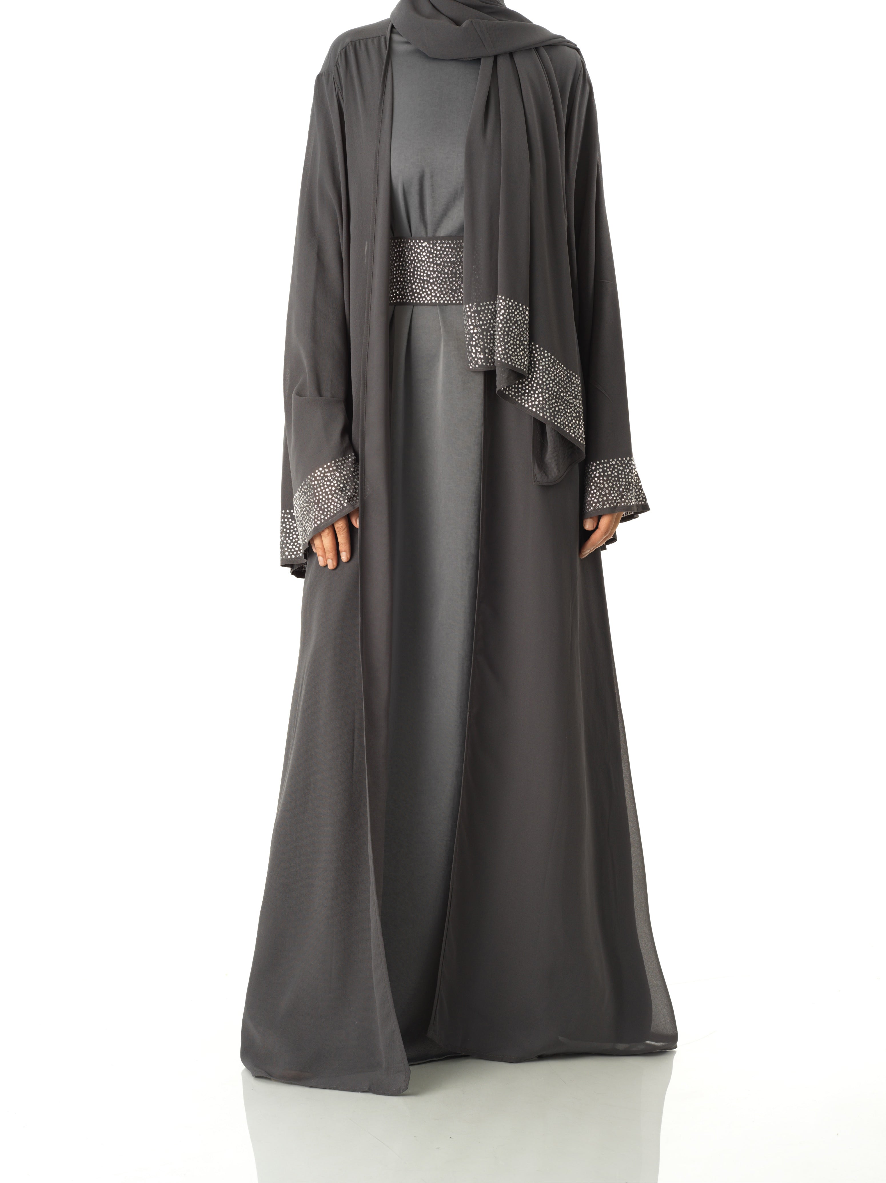 Dark Gray Manal kimono abaya 4 -piece set Kabayare