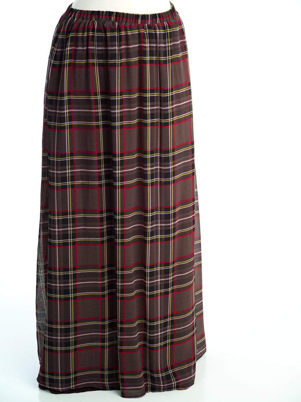 Dark gray Plaid chiffon Maxi Skirt Kabayare