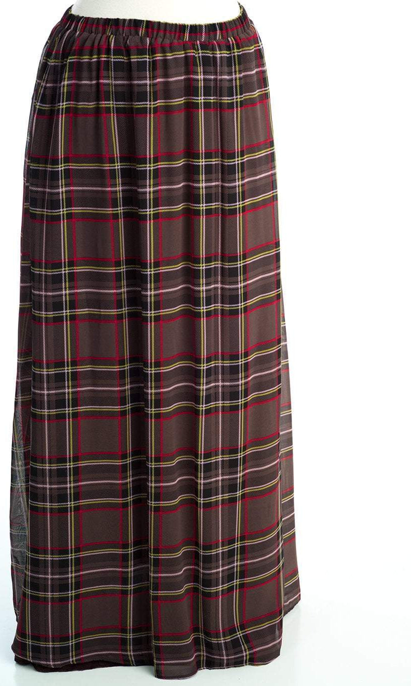 Dark gray Plaid chiffon Maxi Skirt Kabayare