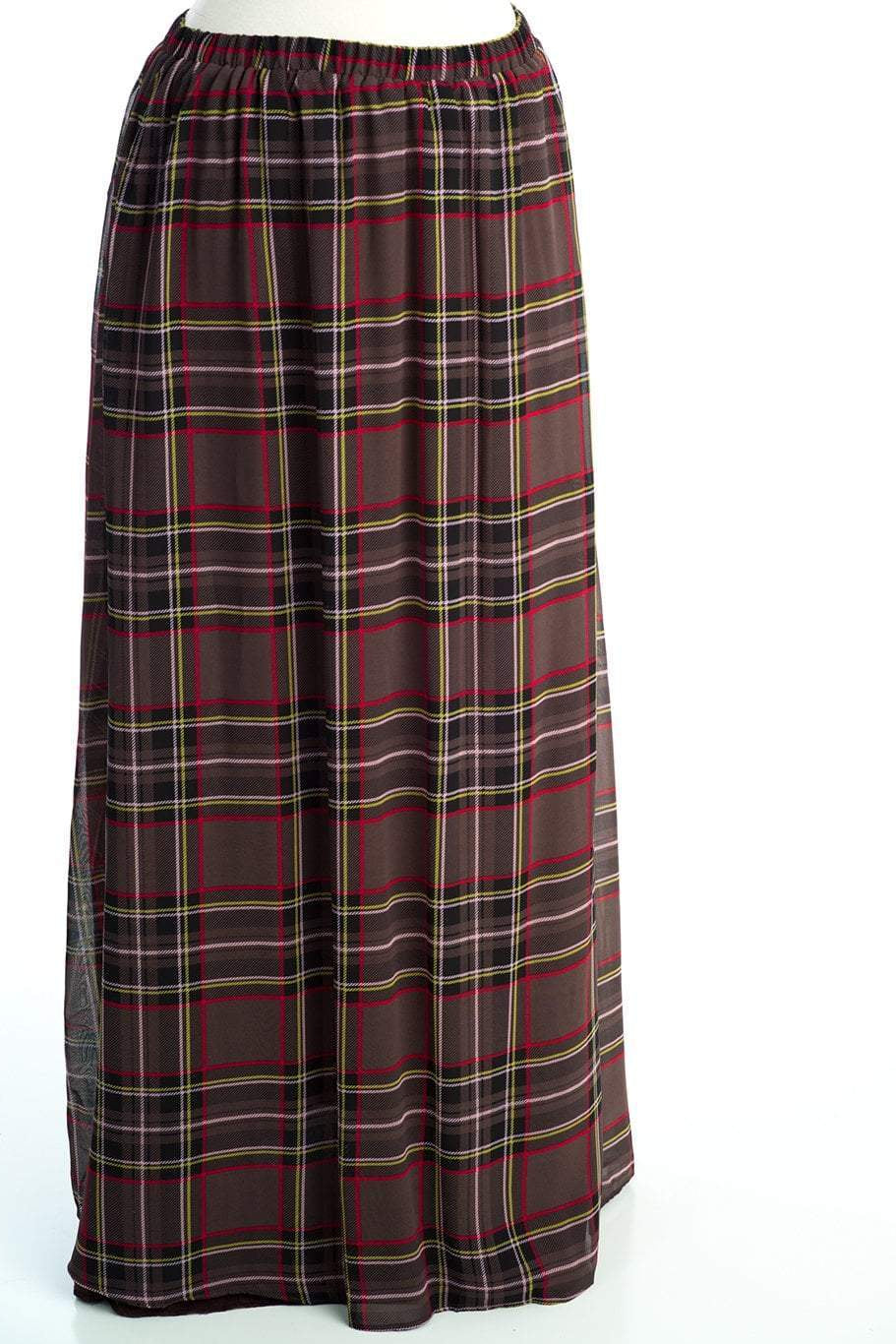 Dark gray Plaid chiffon Maxi Skirt Kabayare