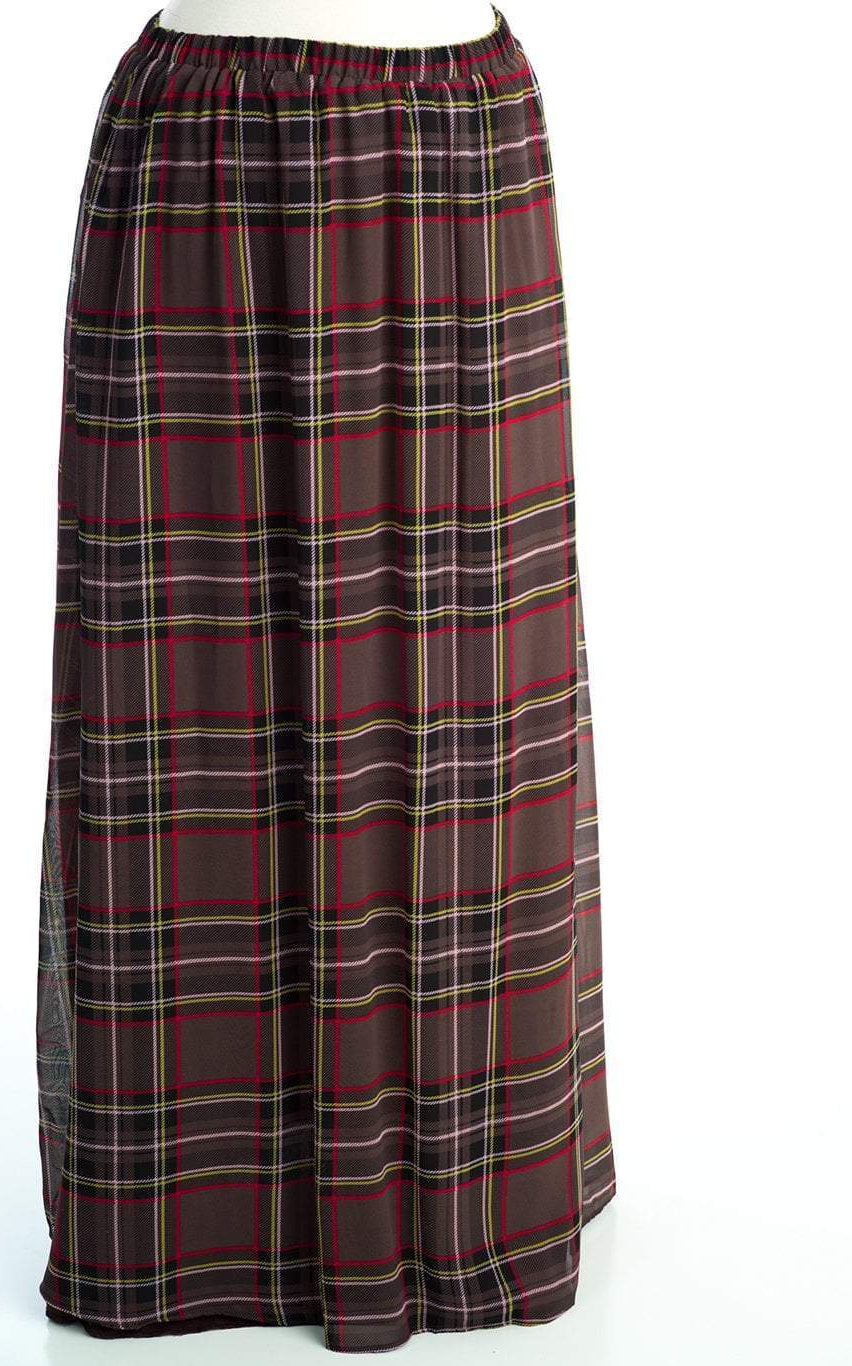 Dark gray Plaid chiffon Maxi Skirt Kabayare