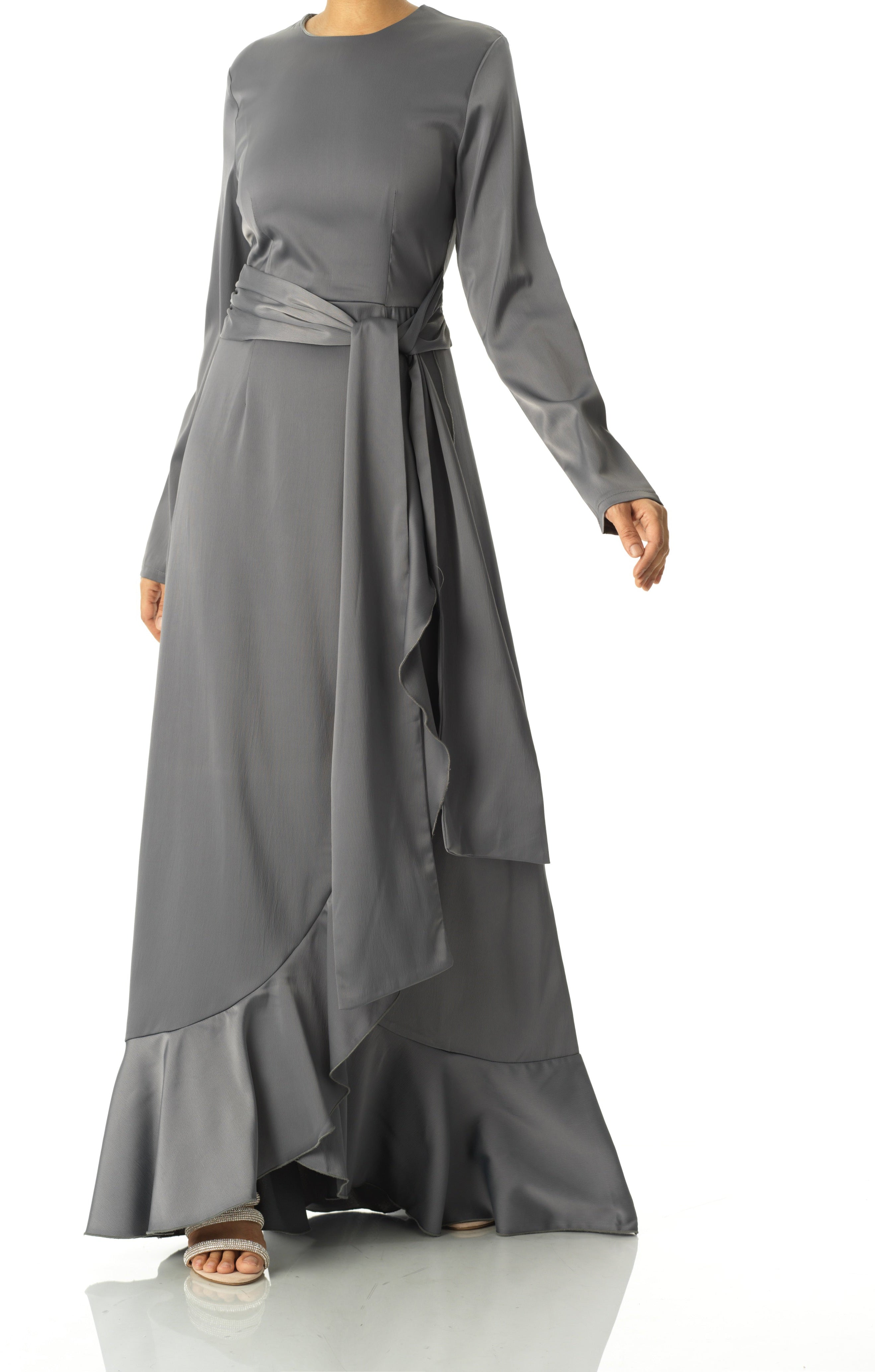 Dark Gray Princess Jasmine satin kimono two-piece set Kabayare