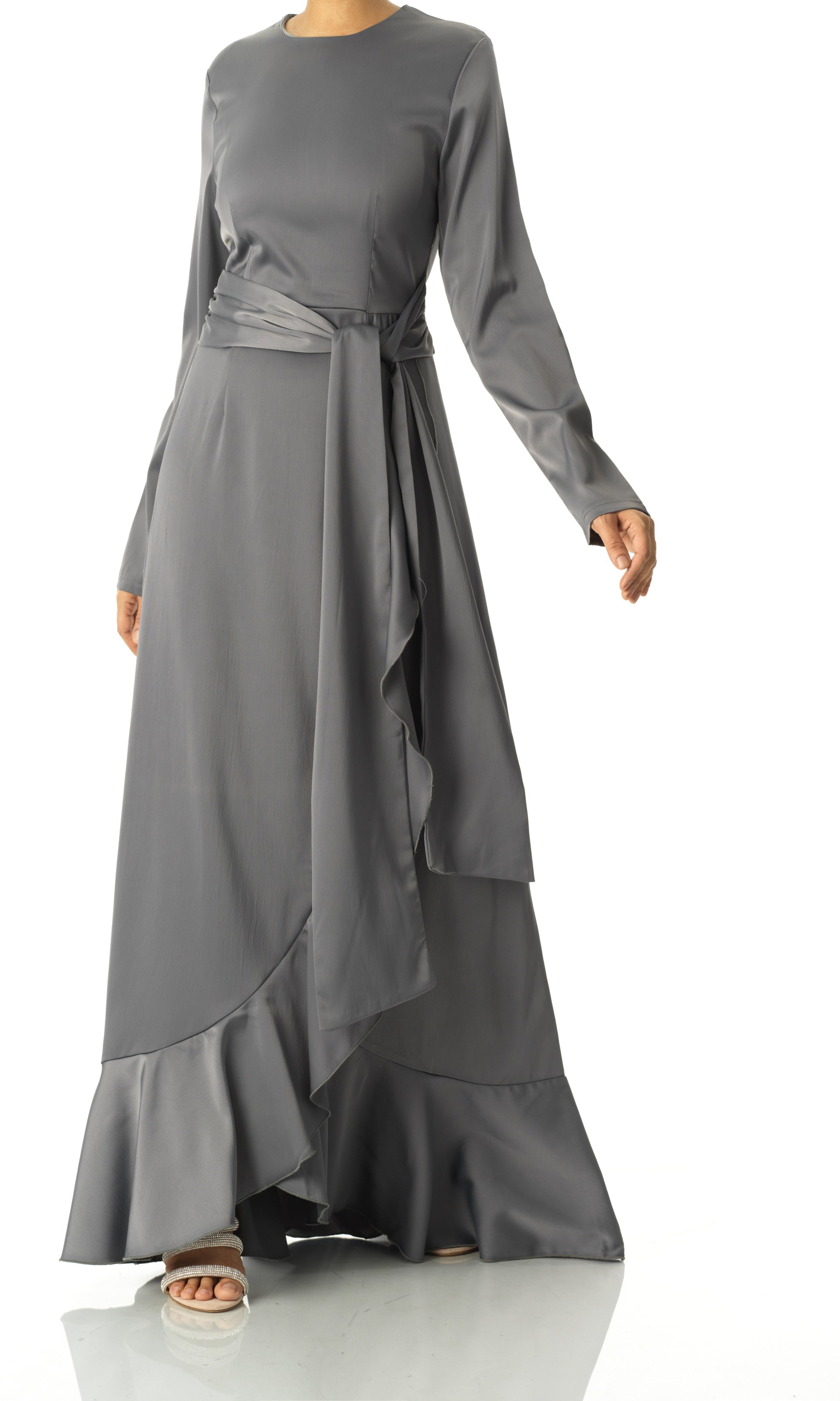 Dark Gray Princess Jasmine satin kimono two-piece set Kabayare