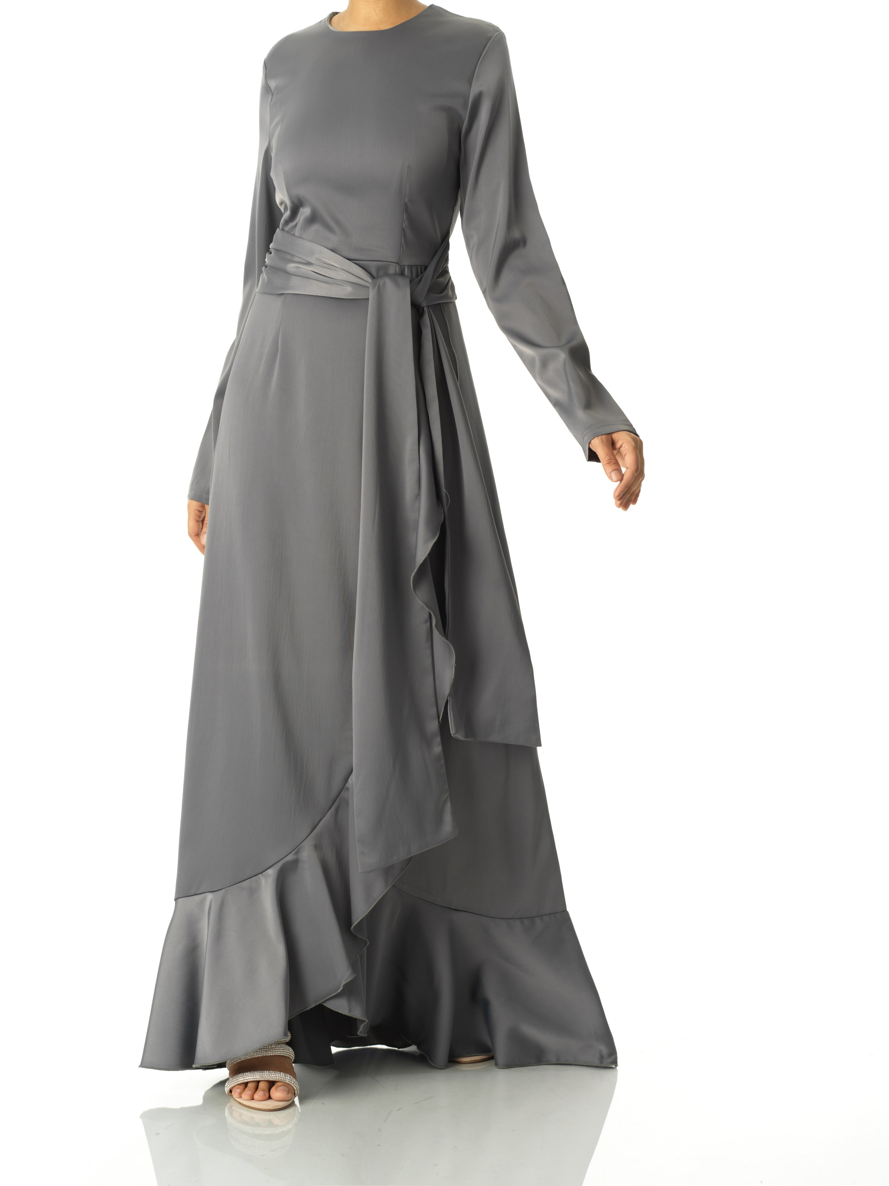 Dark Gray Princess Jasmine satin kimono two-piece set Kabayare