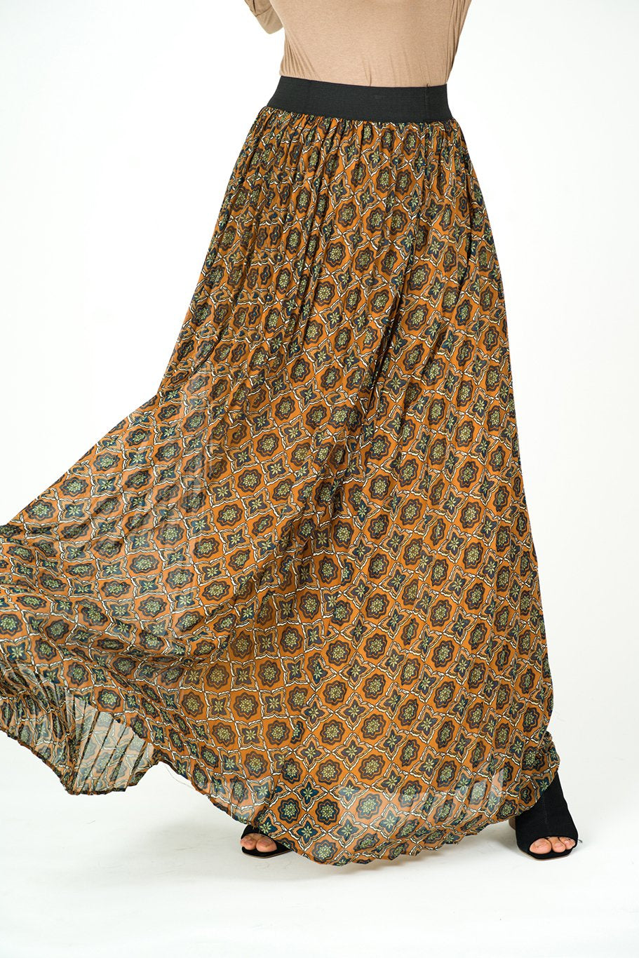 Dark mustard Moroccan print maxi skirt Kabayare