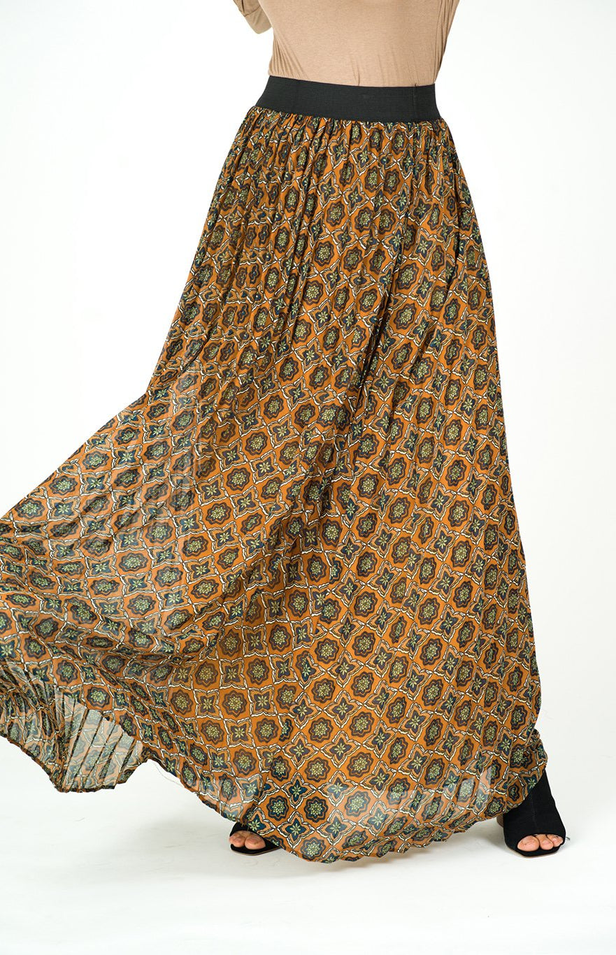 Dark mustard Moroccan print maxi skirt Kabayare