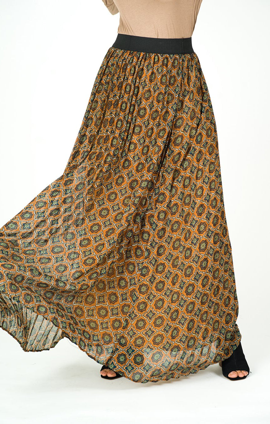 Dark mustard Moroccan print maxi skirt Kabayare
