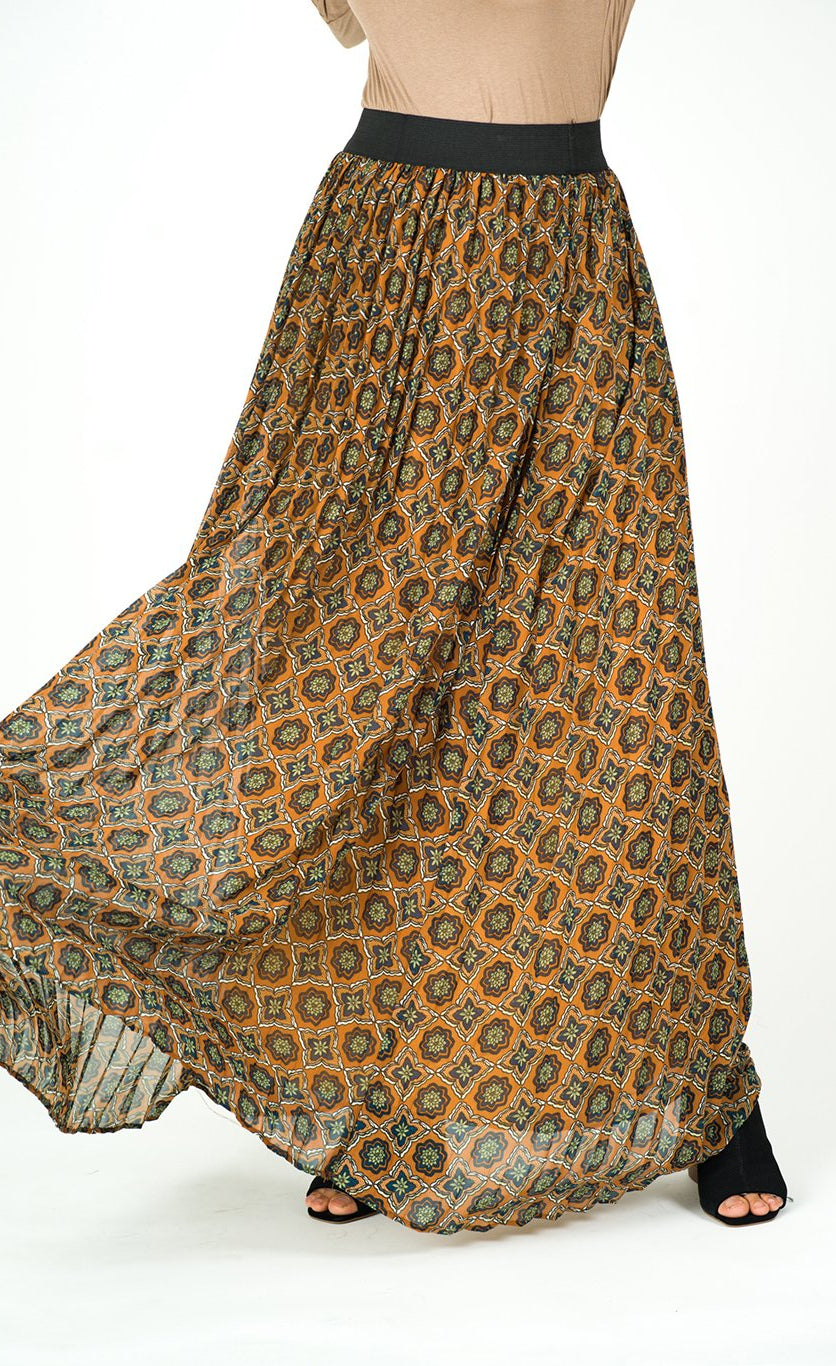 Dark mustard Moroccan print maxi skirt Kabayare