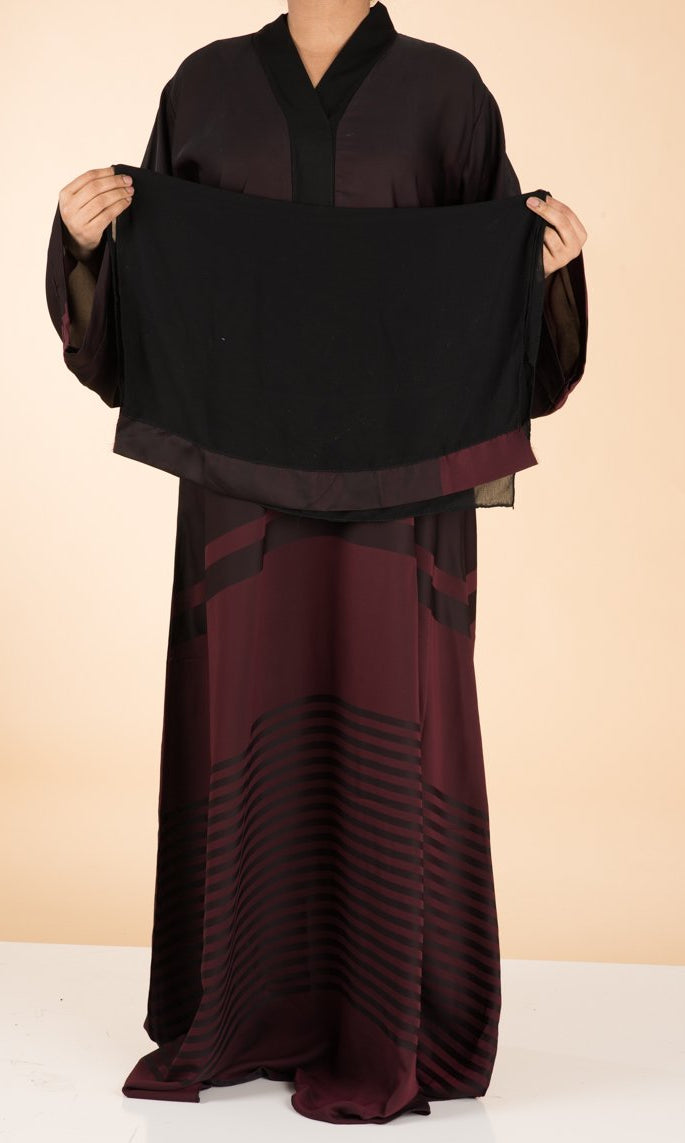 Deep Red Silk chiffon Abaya Kabayare