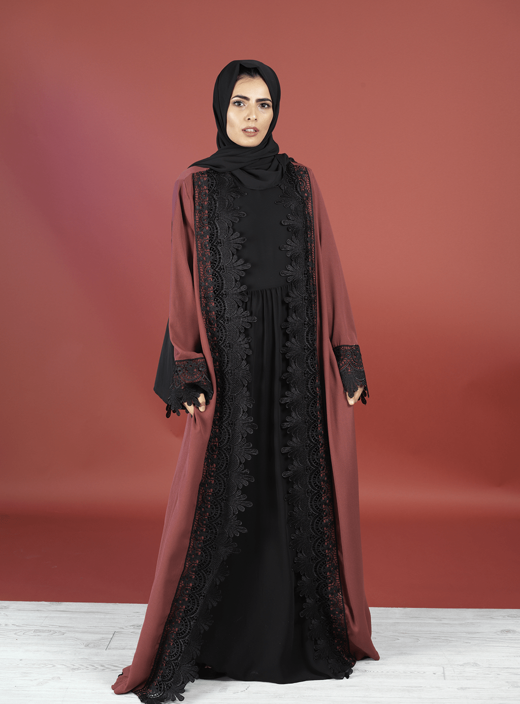 Deep Rose Textured Lace Kimono Kabayare