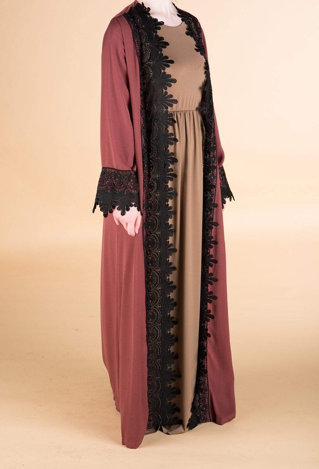 Deep Rose Textured Lace Kimono Kabayare