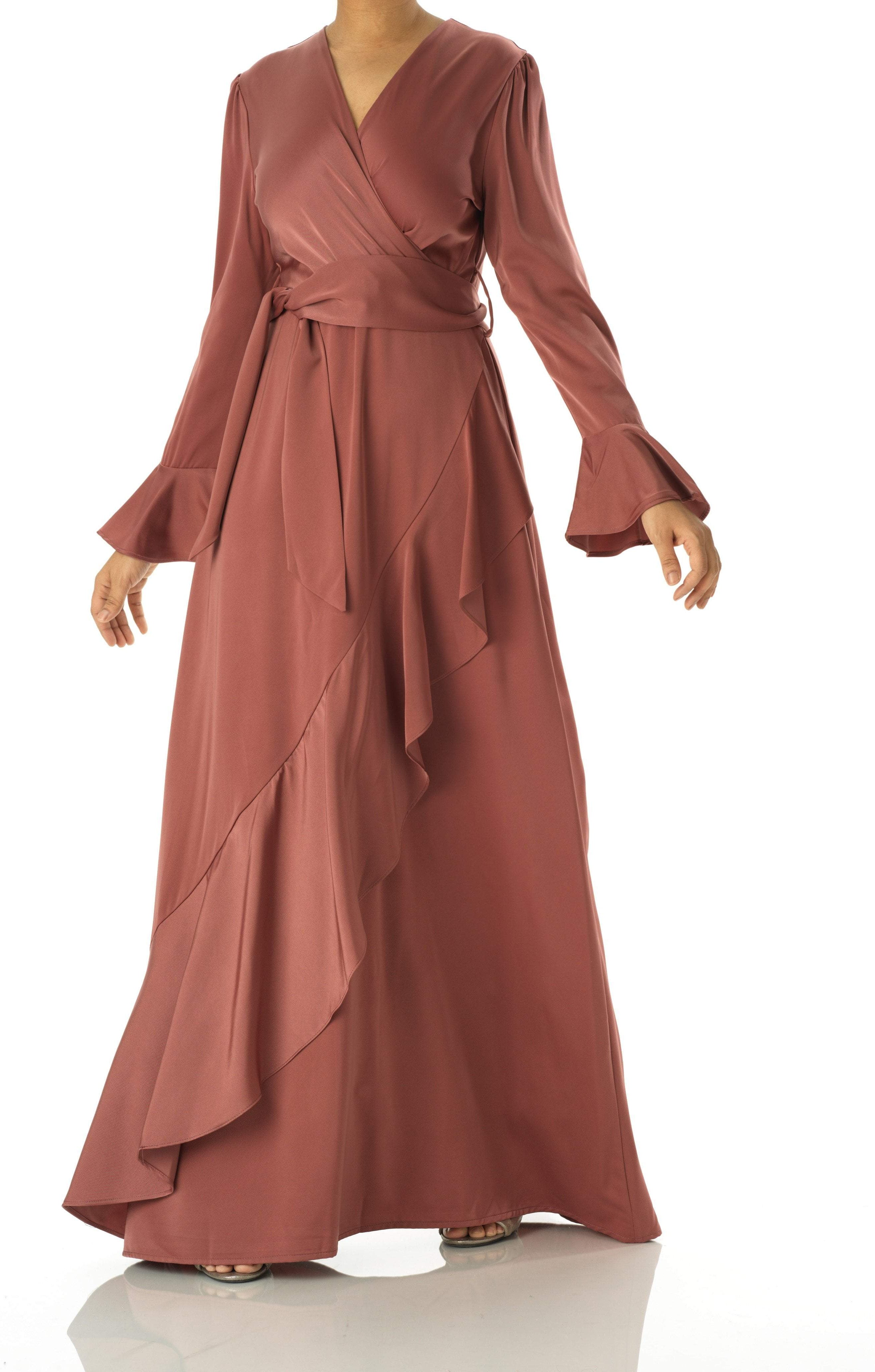 Dove draped Mink satin maxi dress Kabayare