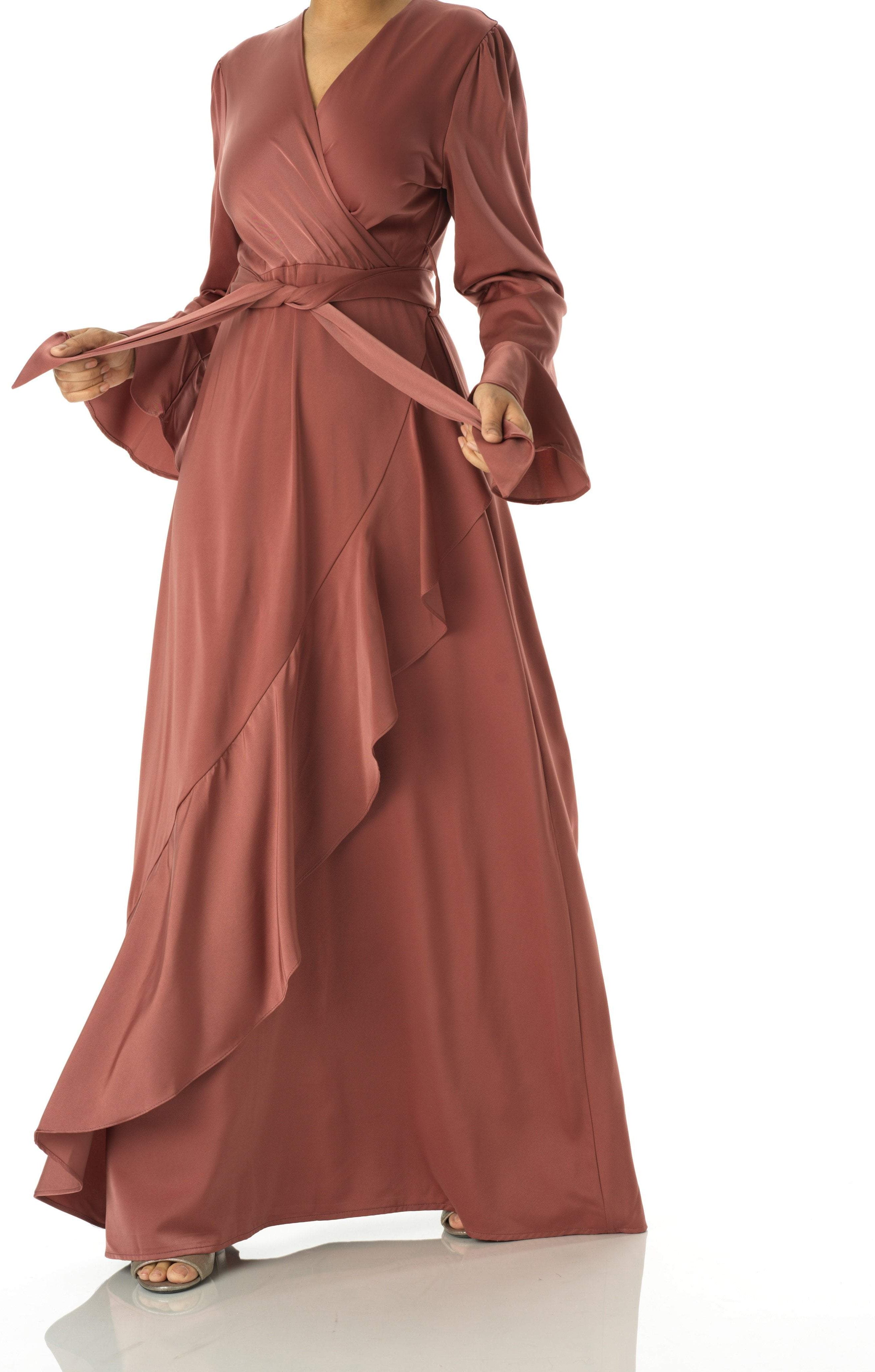 Dove draped Mink satin maxi dress Kabayare