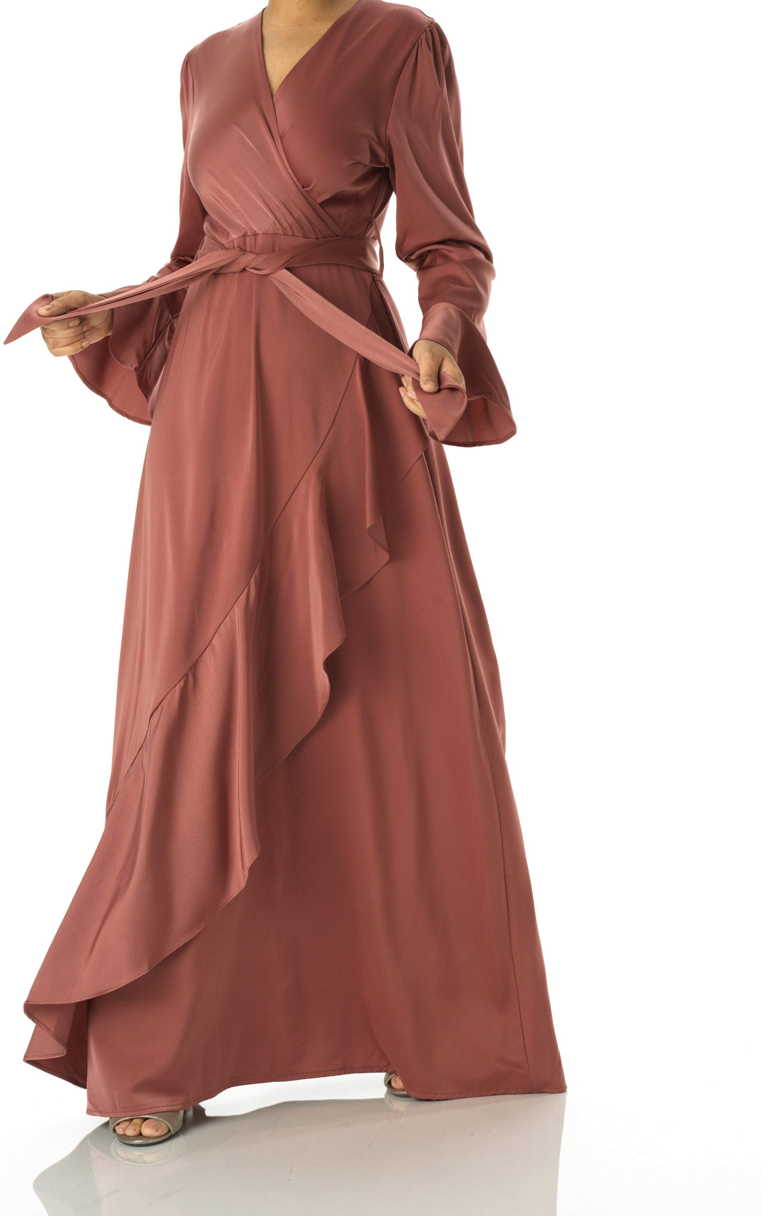 Dove draped Mink satin maxi dress Kabayare