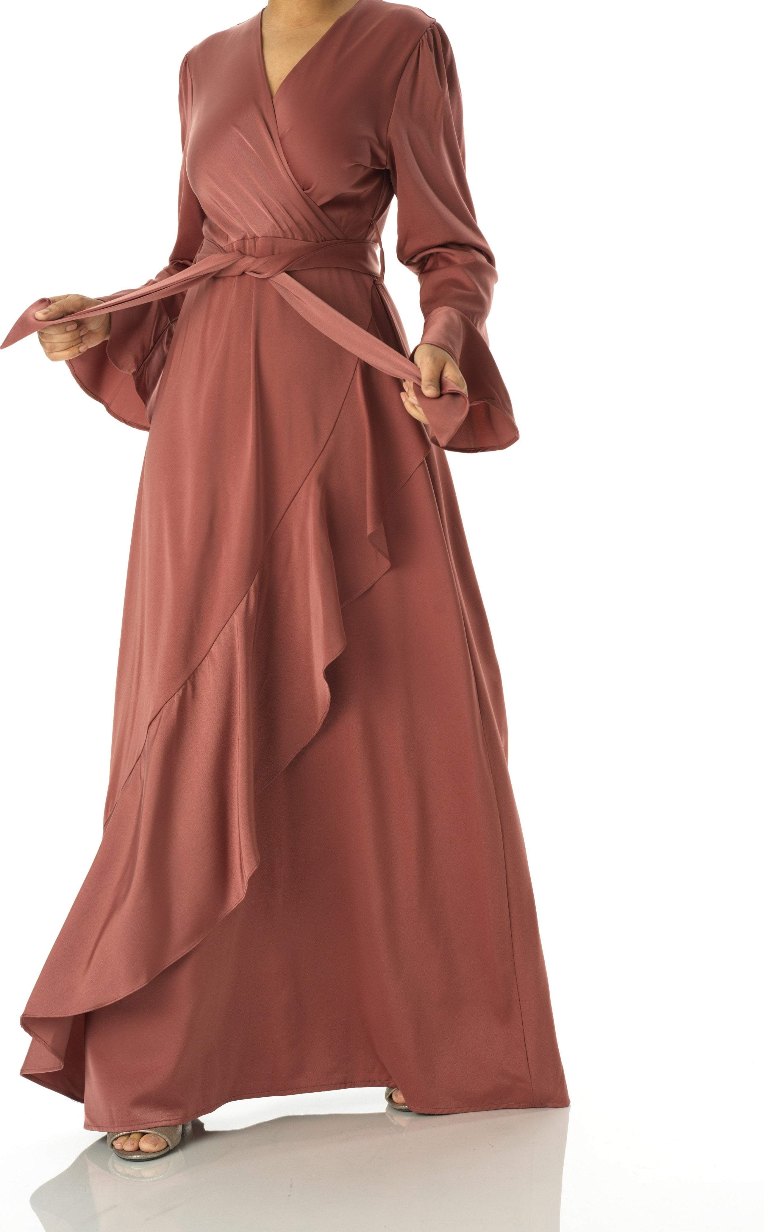 Dove draped Mink satin maxi dress Kabayare
