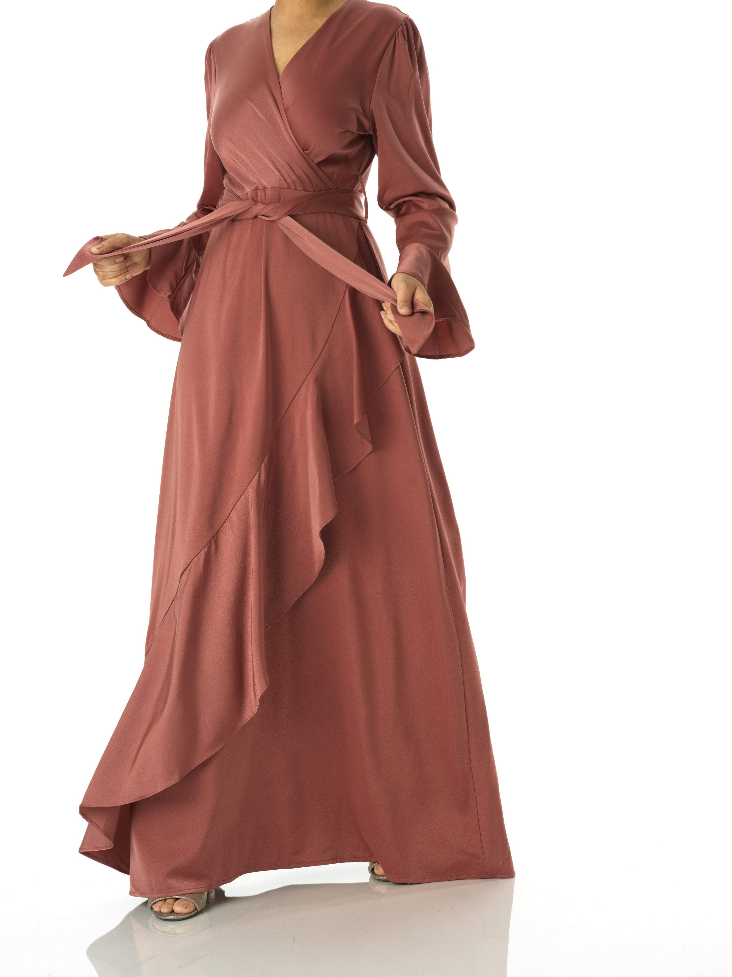 Dove draped Mink satin maxi dress Kabayare