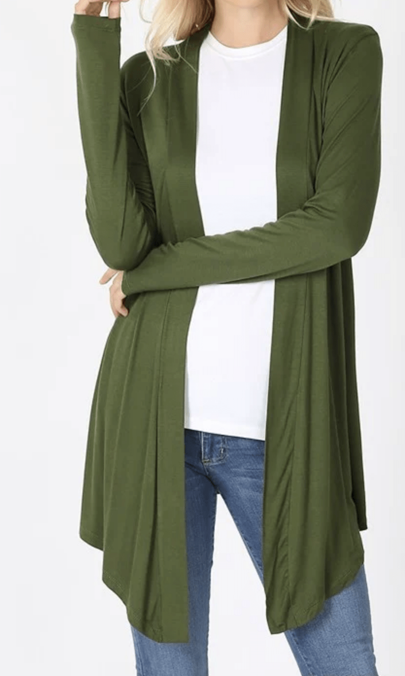 DRAPEY OPEN-FRONT LONG SLEEVE CARDIGAN - Kabayare Fashion (5481602646165)