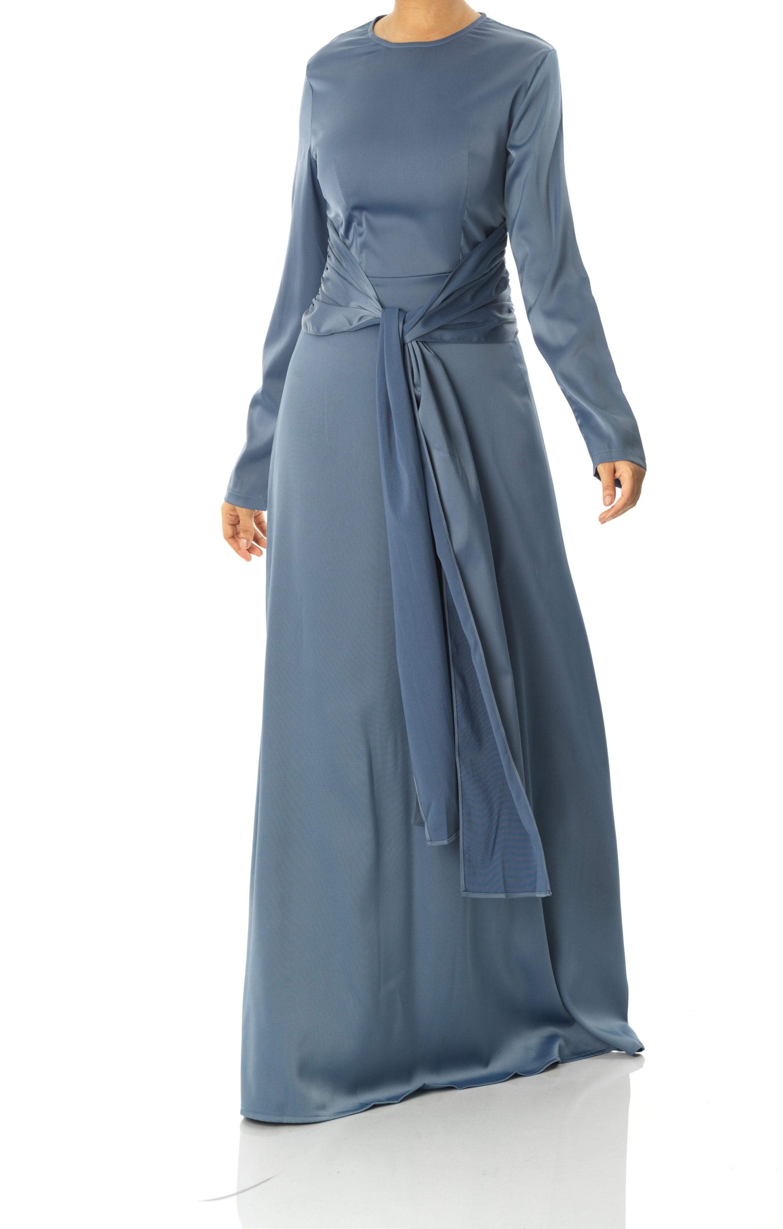 Dusty Blue Abaya queen satin kimono two-piece set Kabayare