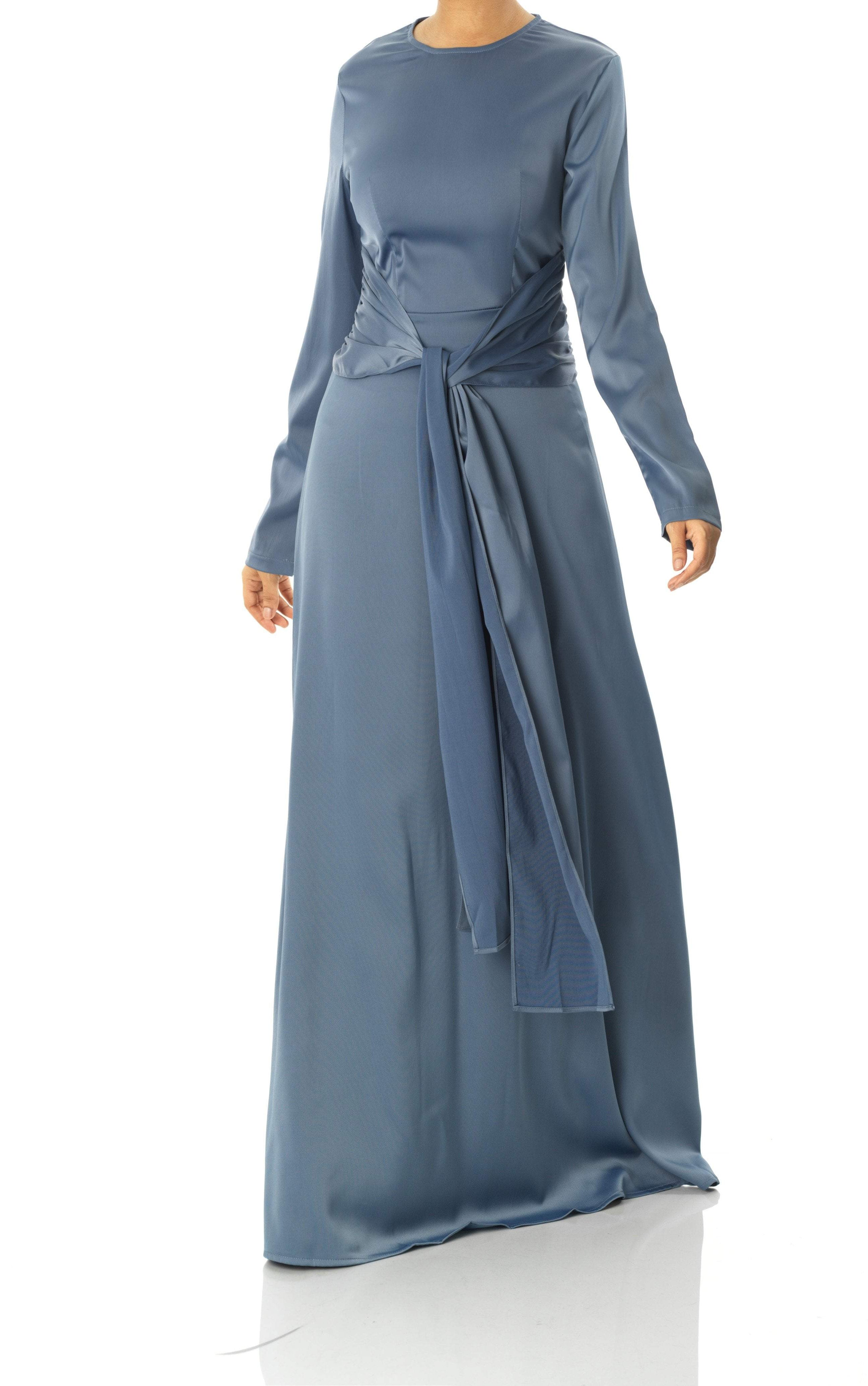 Dusty Blue Abaya queen satin kimono two-piece set Kabayare