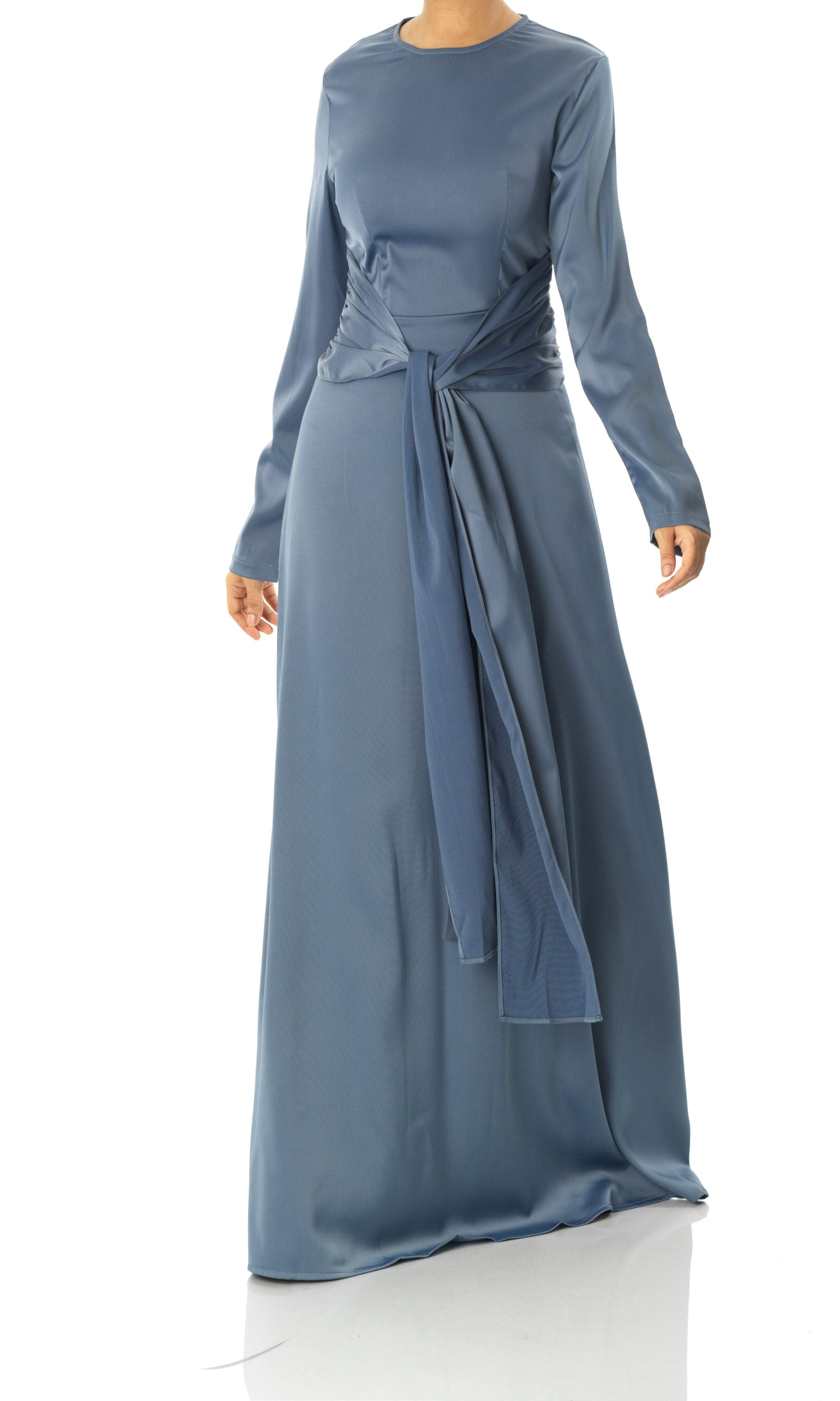 Dusty Blue Abaya queen satin kimono two-piece set Kabayare
