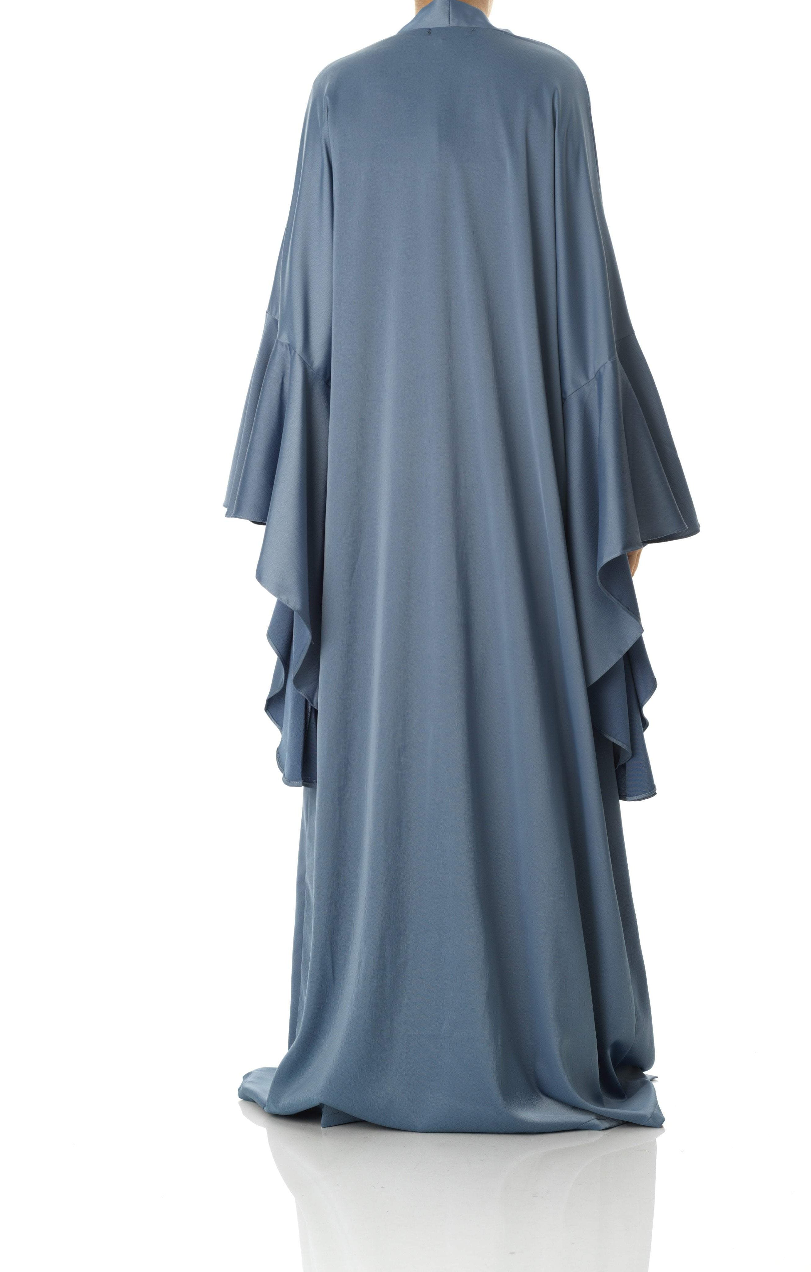 Dusty Blue Abaya queen satin kimono two-piece set Kabayare