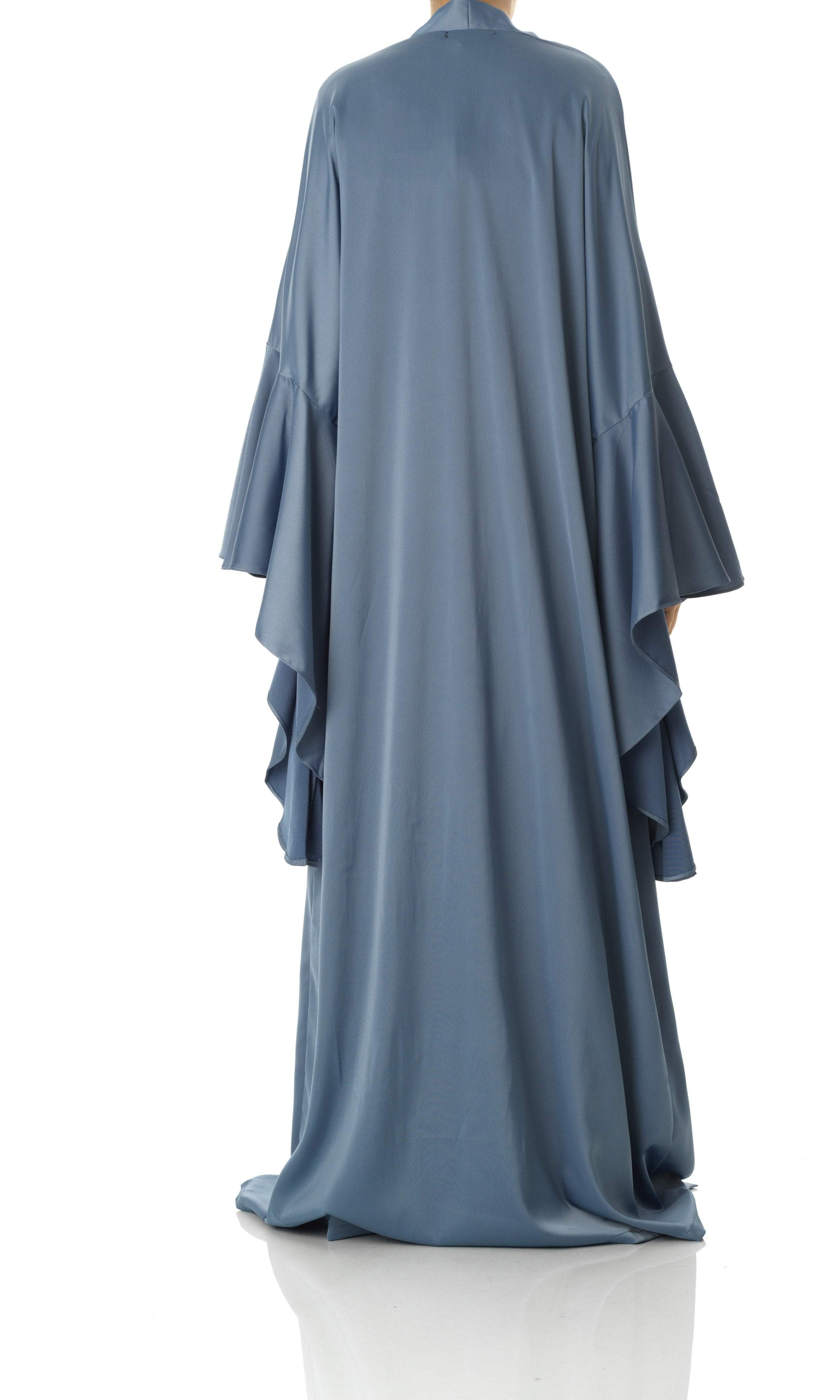Dusty Blue Abaya queen satin kimono two-piece set Kabayare