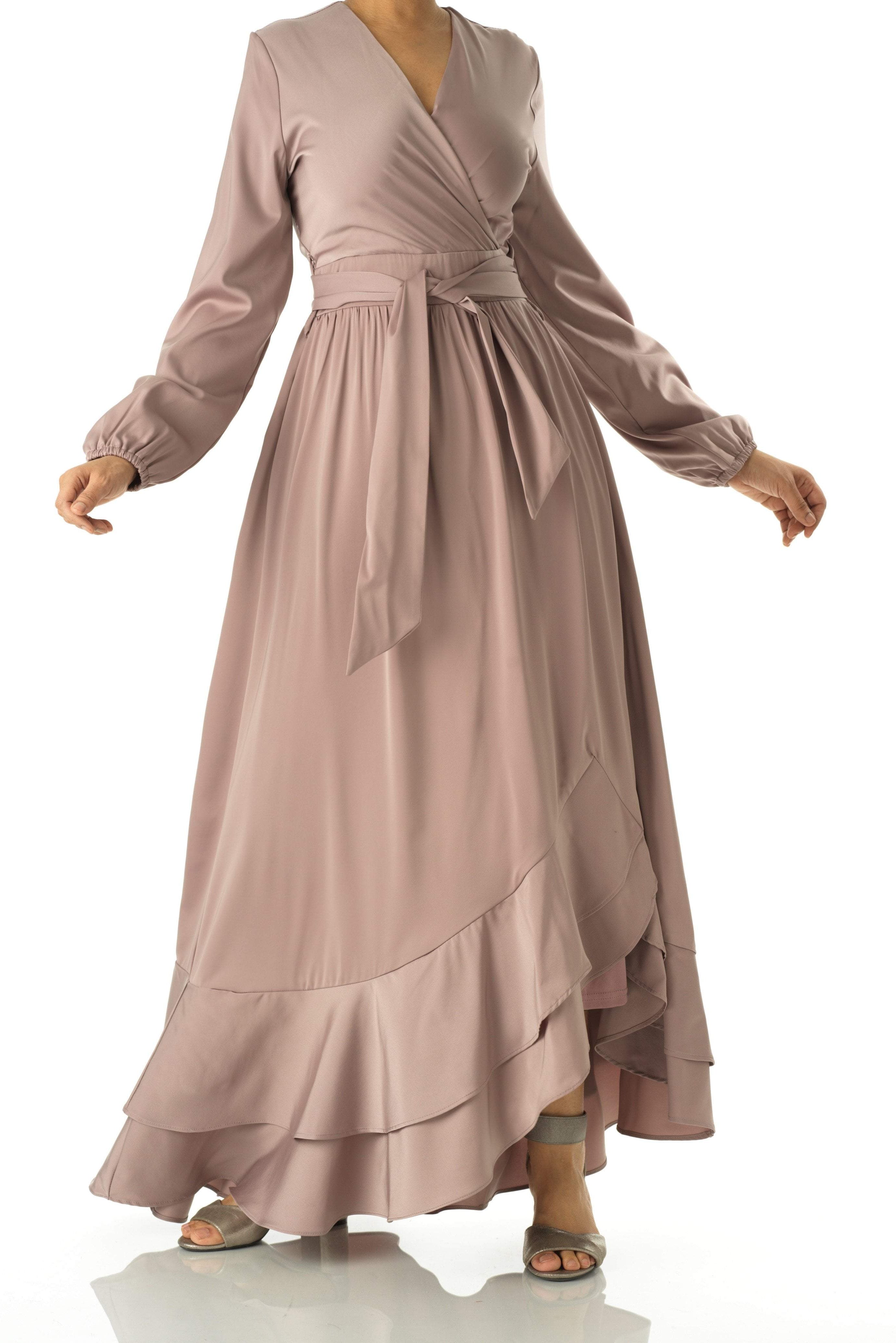 Dusty pearl Adore me Mink satin long sleeve maxi dress Kabayare