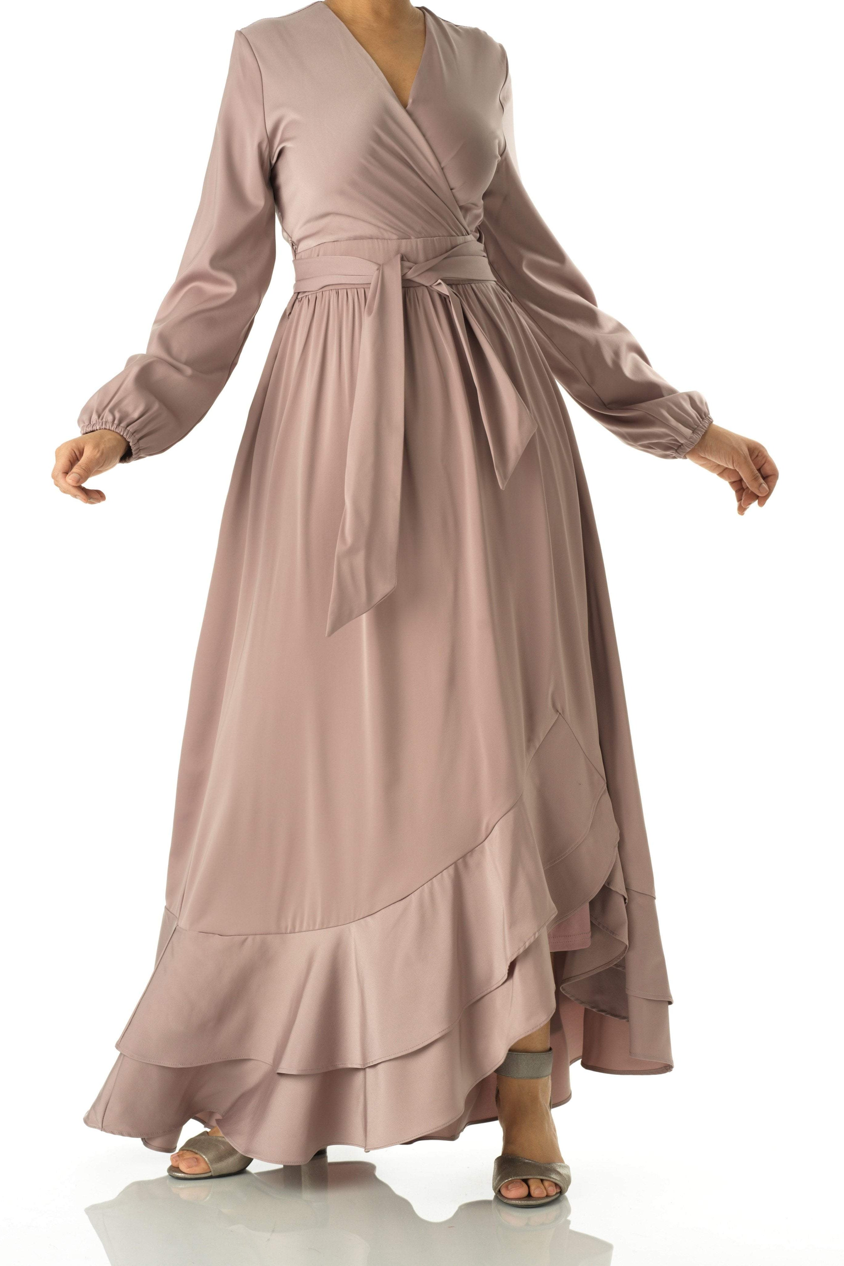 Dusty pearl Adore me Mink satin long sleeve maxi dress Kabayare