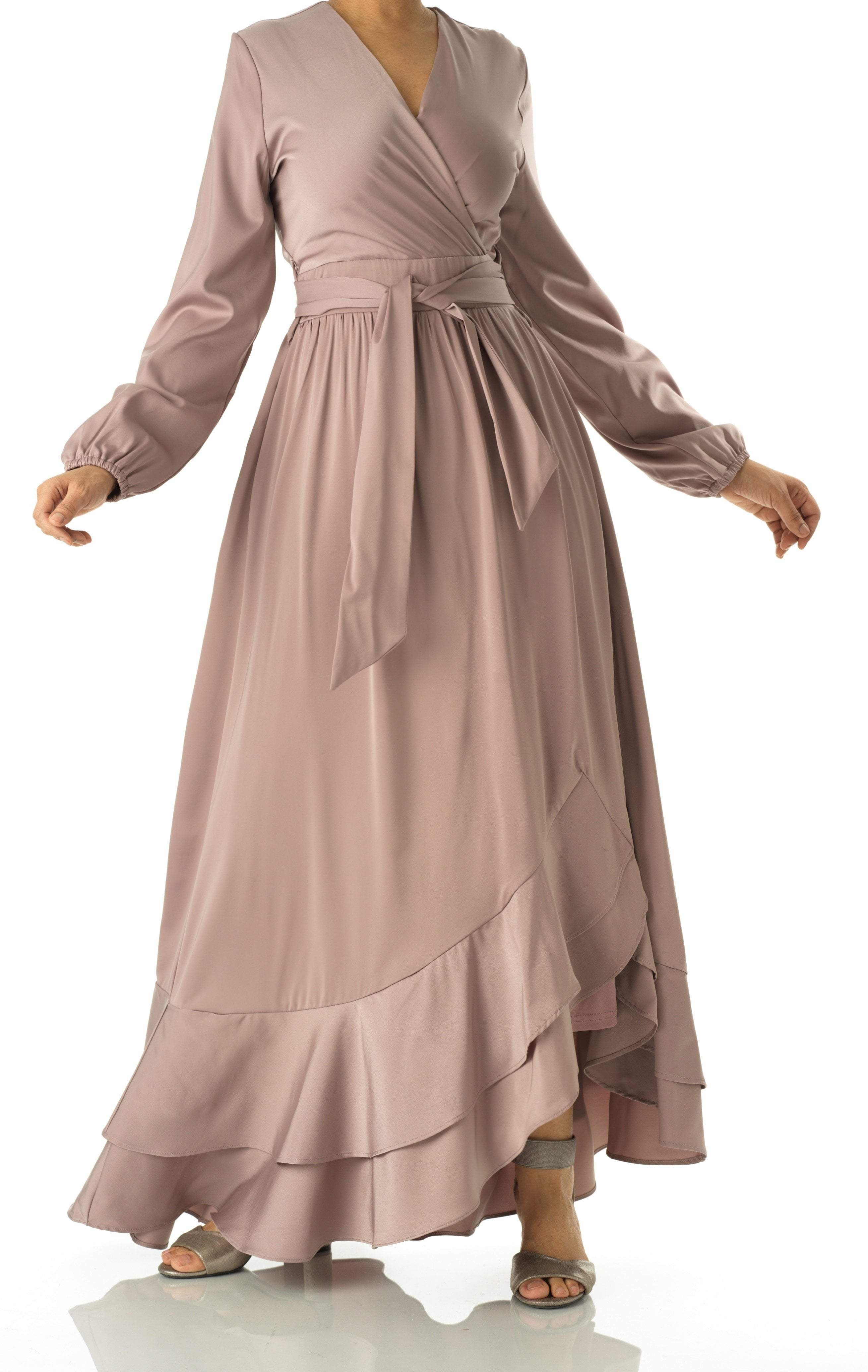 Dusty pearl Adore me Mink satin long sleeve maxi dress Kabayare
