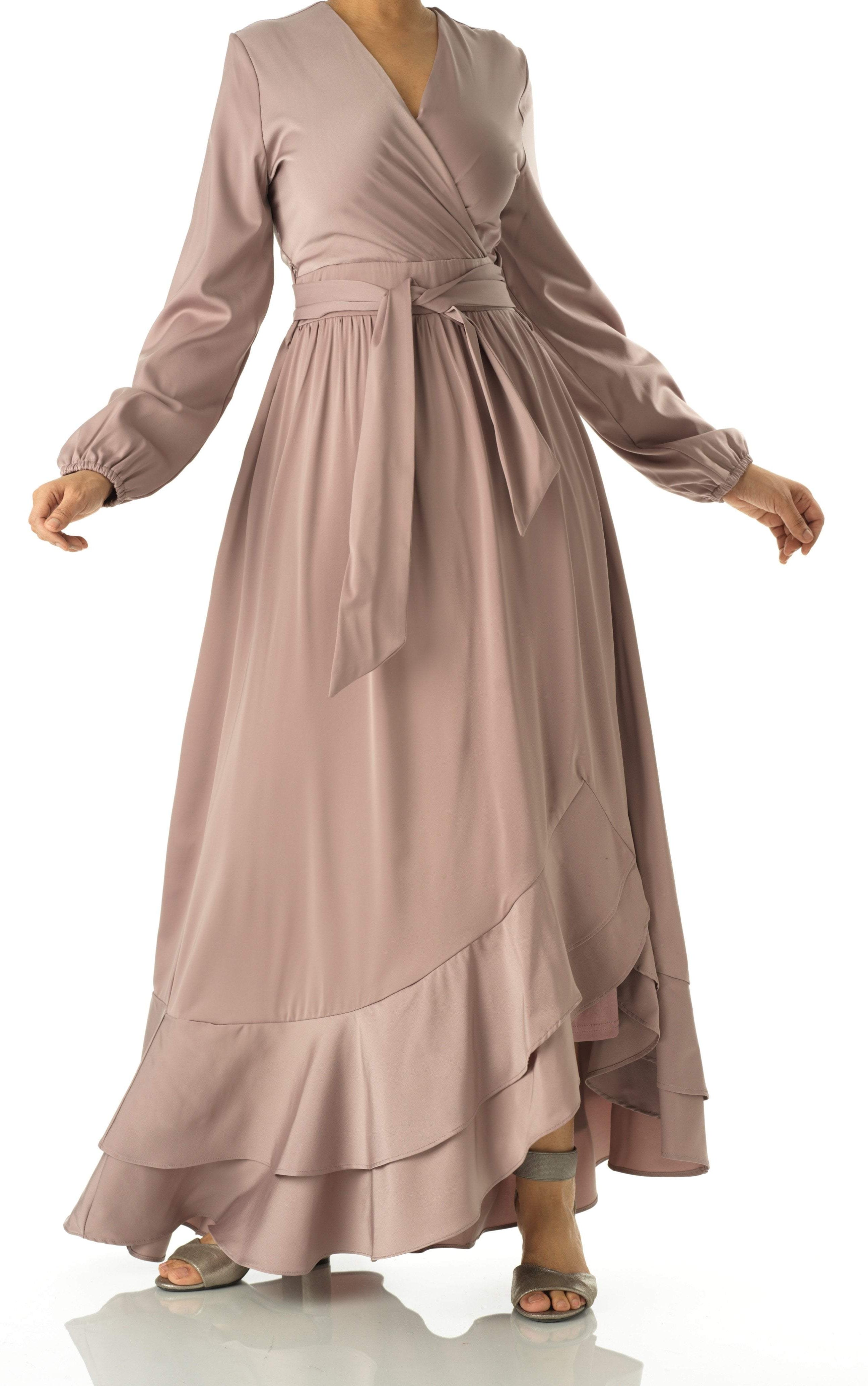 Dusty pearl Adore me Mink satin long sleeve maxi dress Kabayare