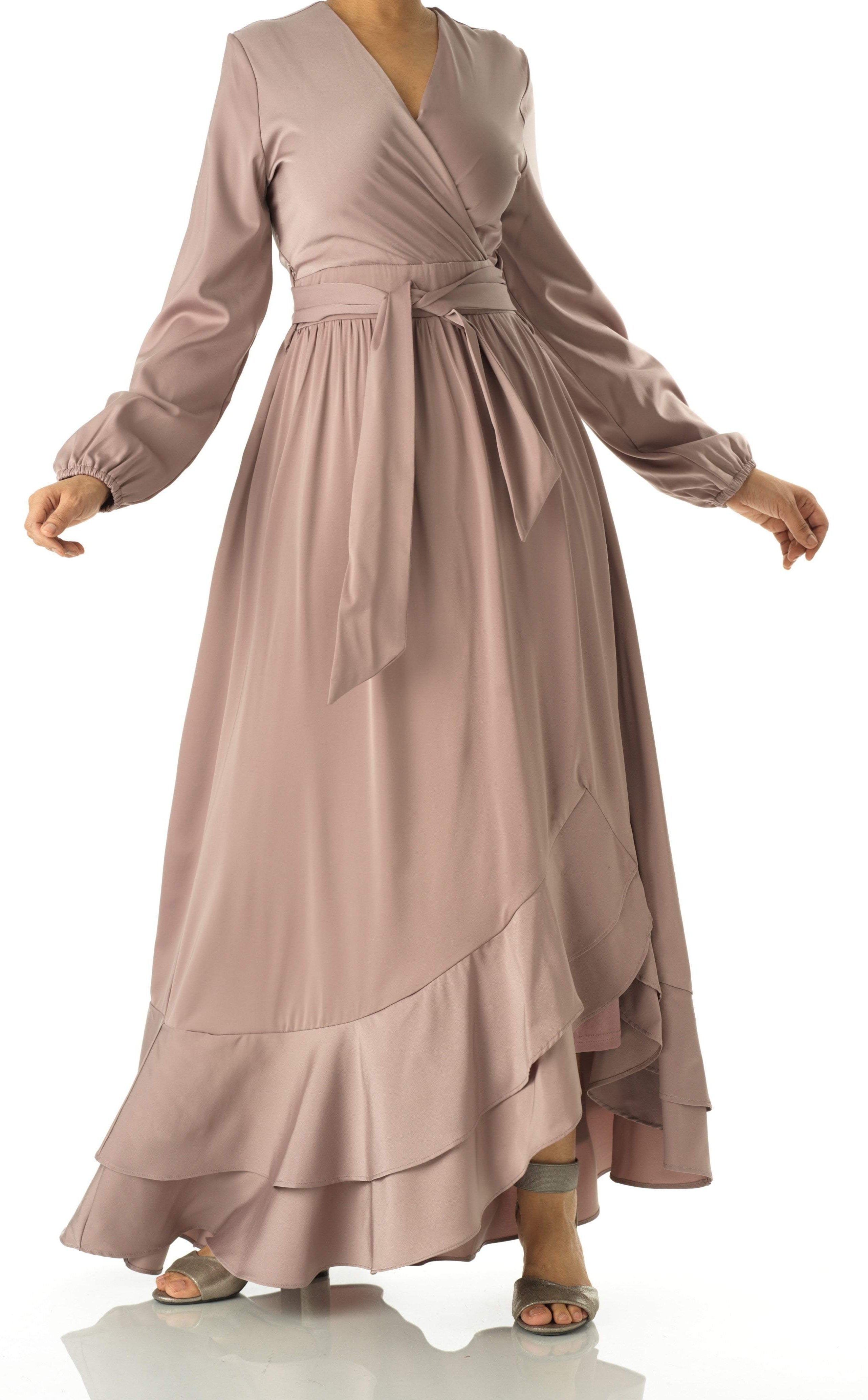 Dusty pearl Adore me Mink satin long sleeve maxi dress Kabayare